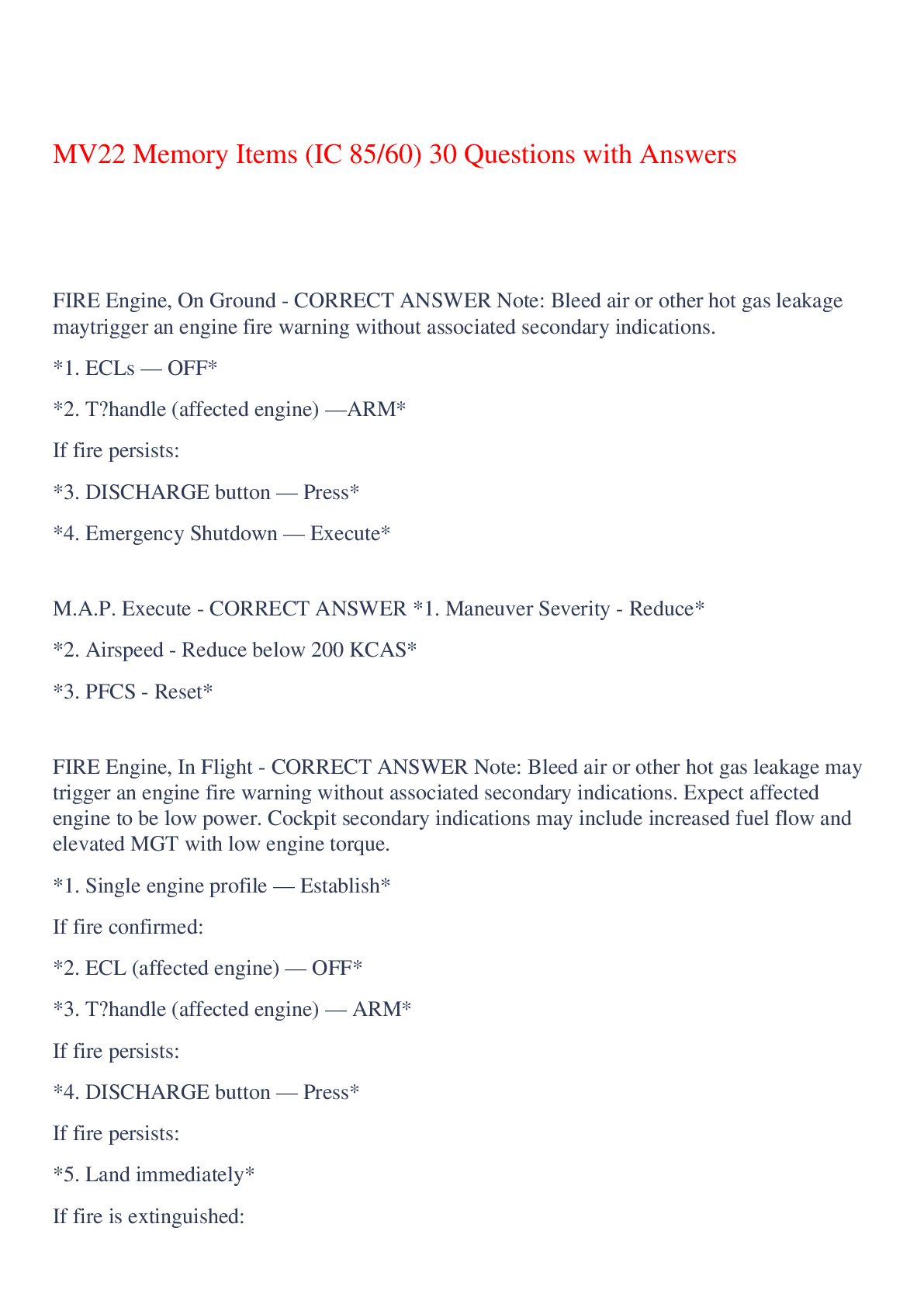 Preview image of MV22 Memory Items (IC 85/60) 30 Questions with Answers,100% CORRECT document