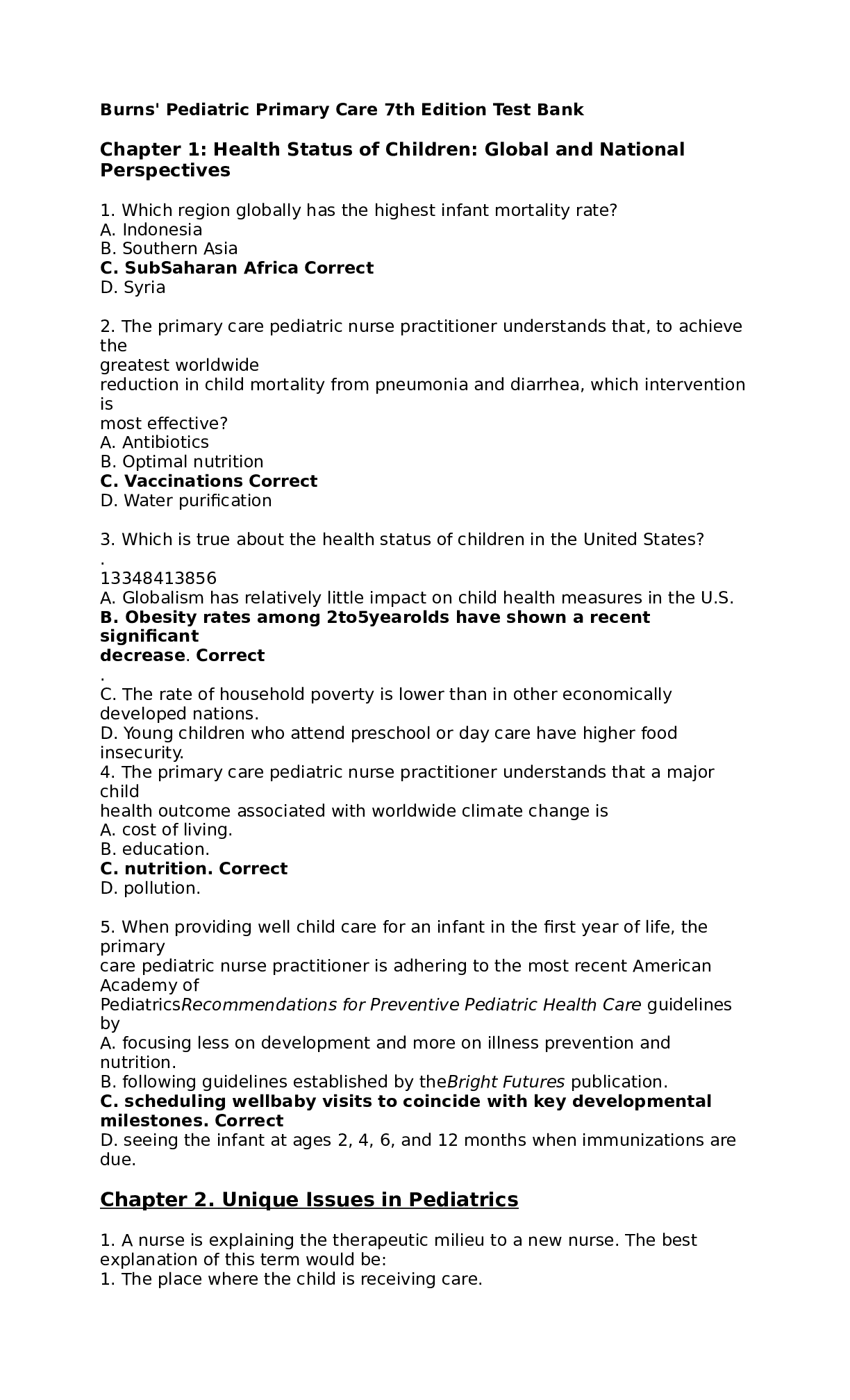 Preview image of Burns' Pediatric Primary Care 7th Edition Test Bank document