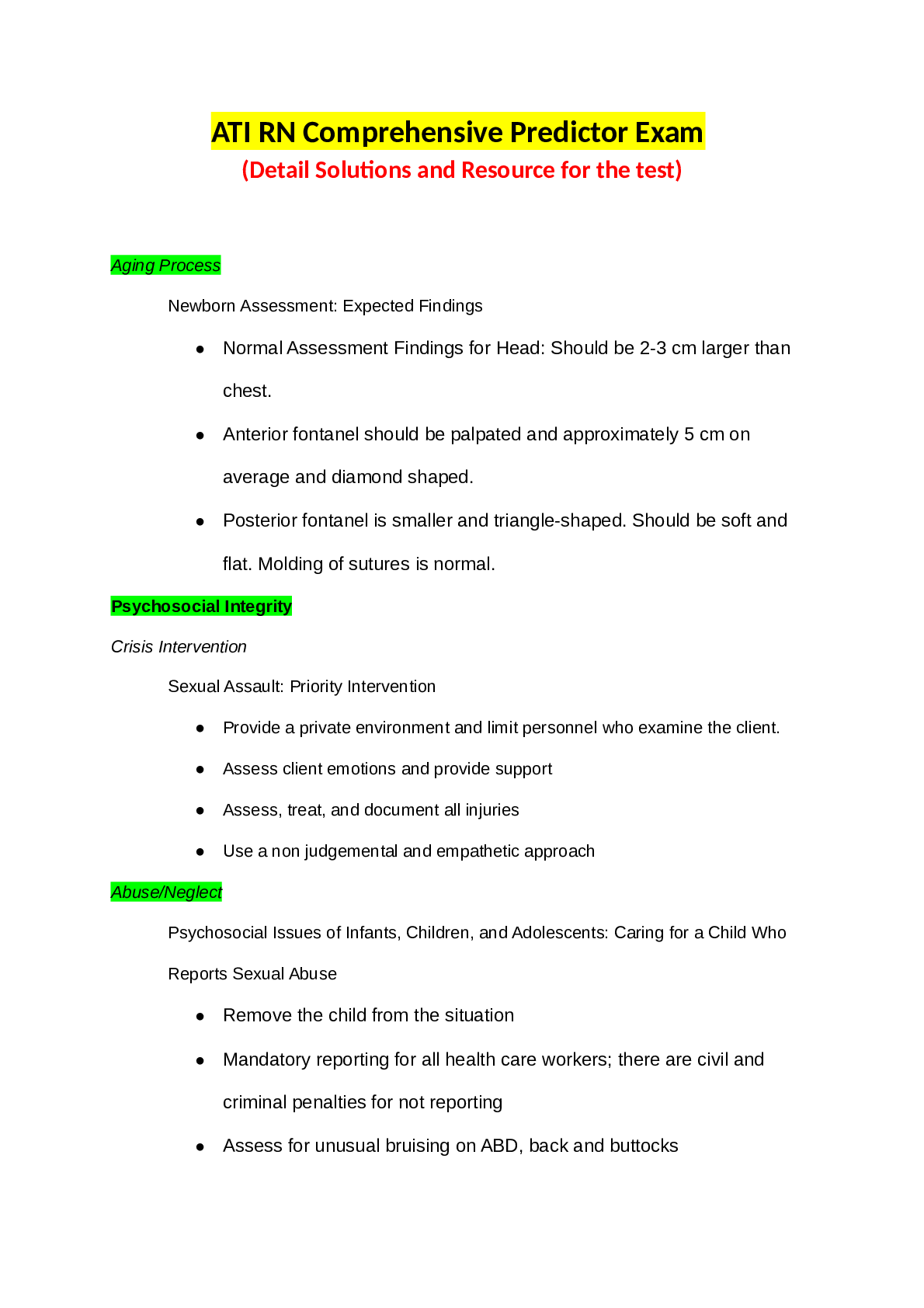 Preview image of ATI RN Comprehensive Predictor Exam document