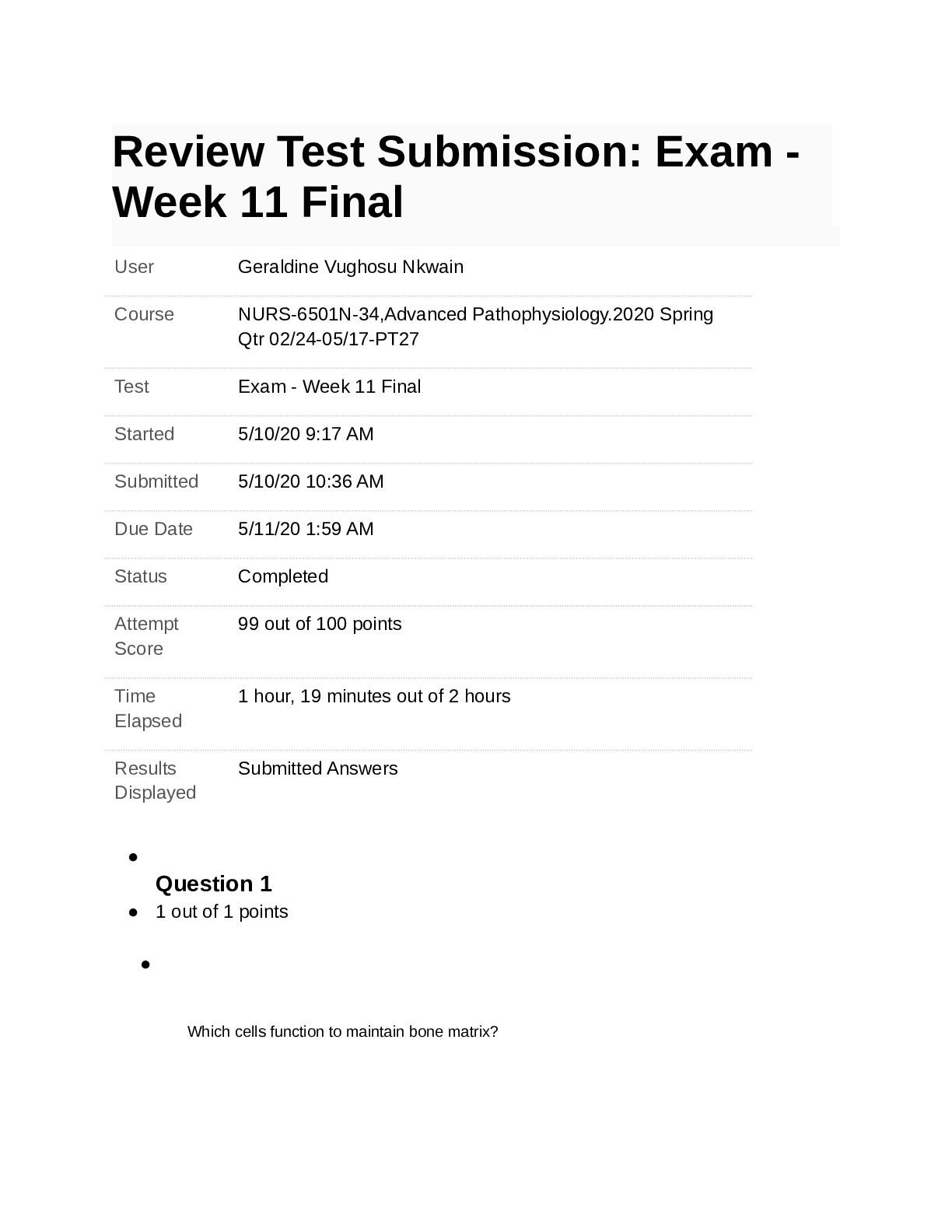 Preview image of NURS-6501N-34,Advanced Pathophysiology Week 11 Final 2023 document