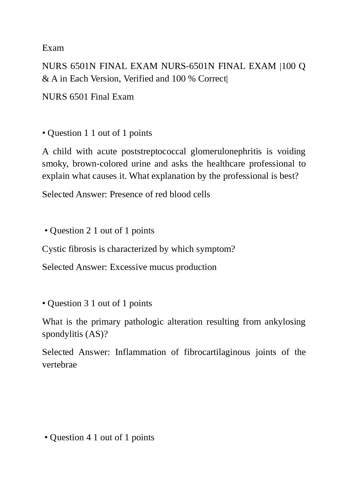 Preview image of NURS 6501 Week 11 Quiz Advanced Pathophysiology document