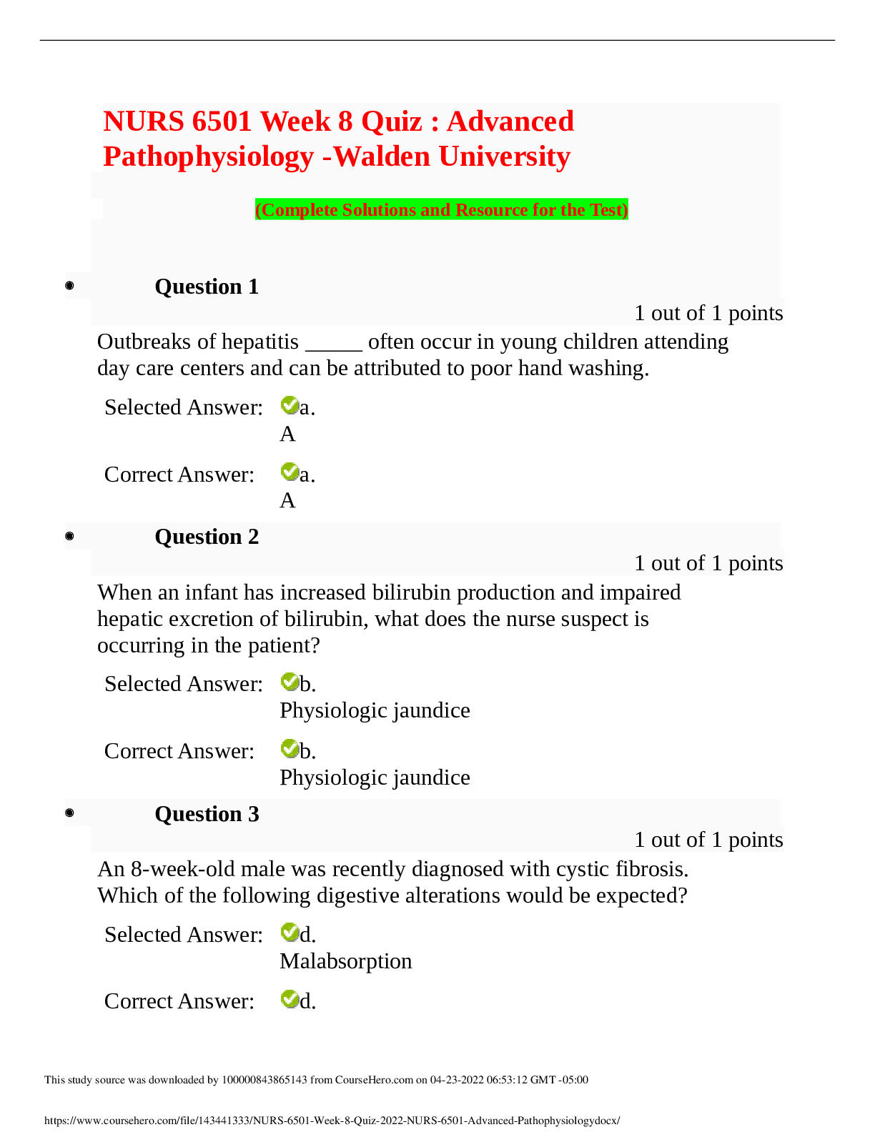 Preview image of NURS 6501 Week 8 Quiz Advanced Pathophysiology document