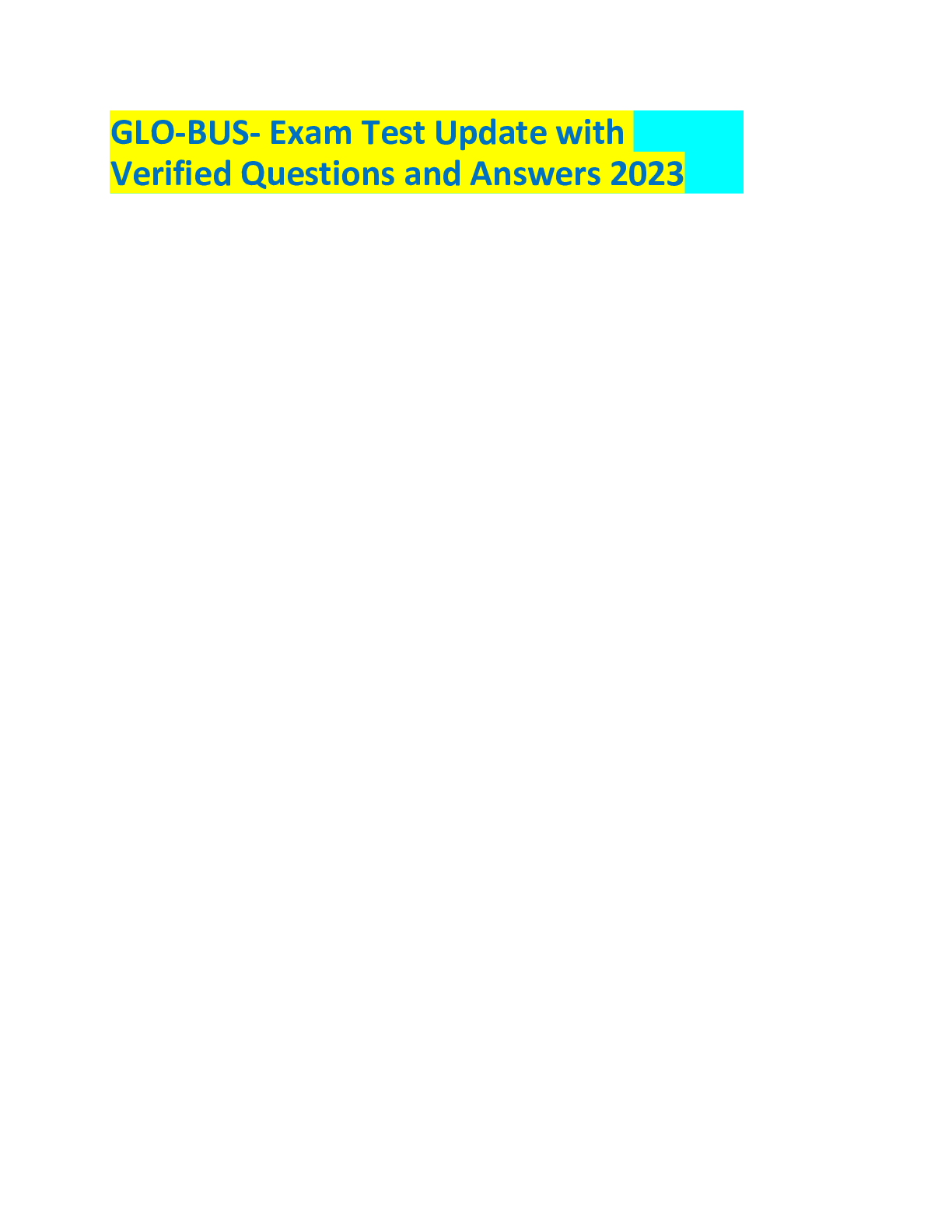 Preview image for GLO-BUS- Exam Test Update with Verified Questions and Answers 2023