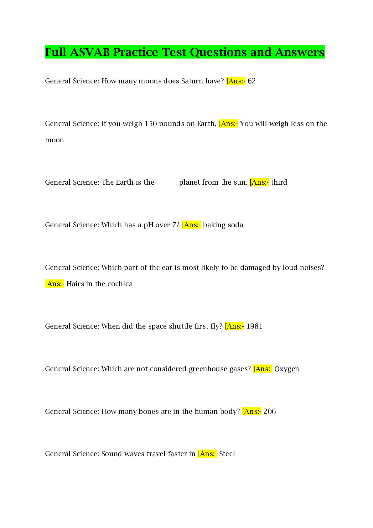 Preview image of Full ASVAB Practice Test Questions and Answers document