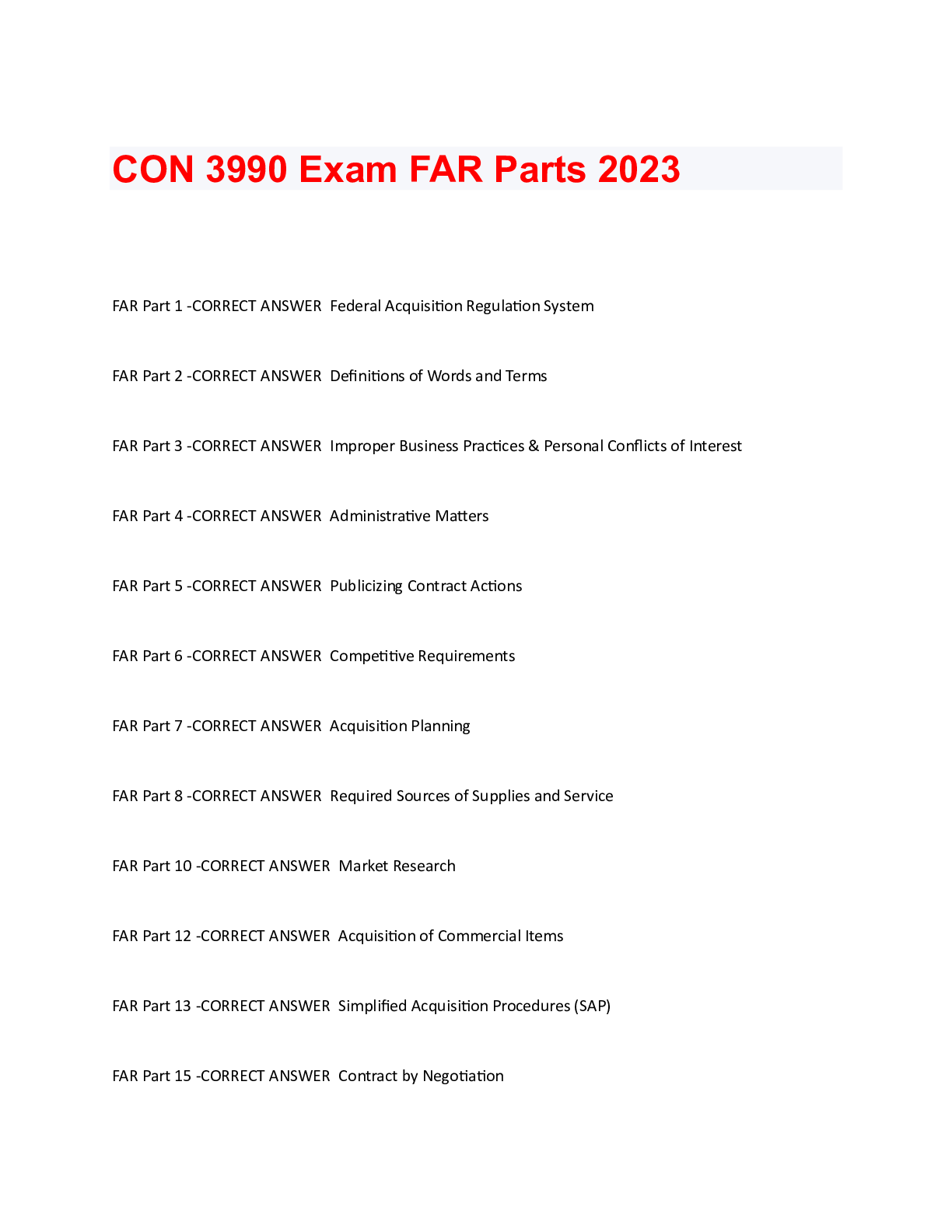 Preview image for THE LATEST UPDATE CON 3990 Exam FAR Parts 2023.