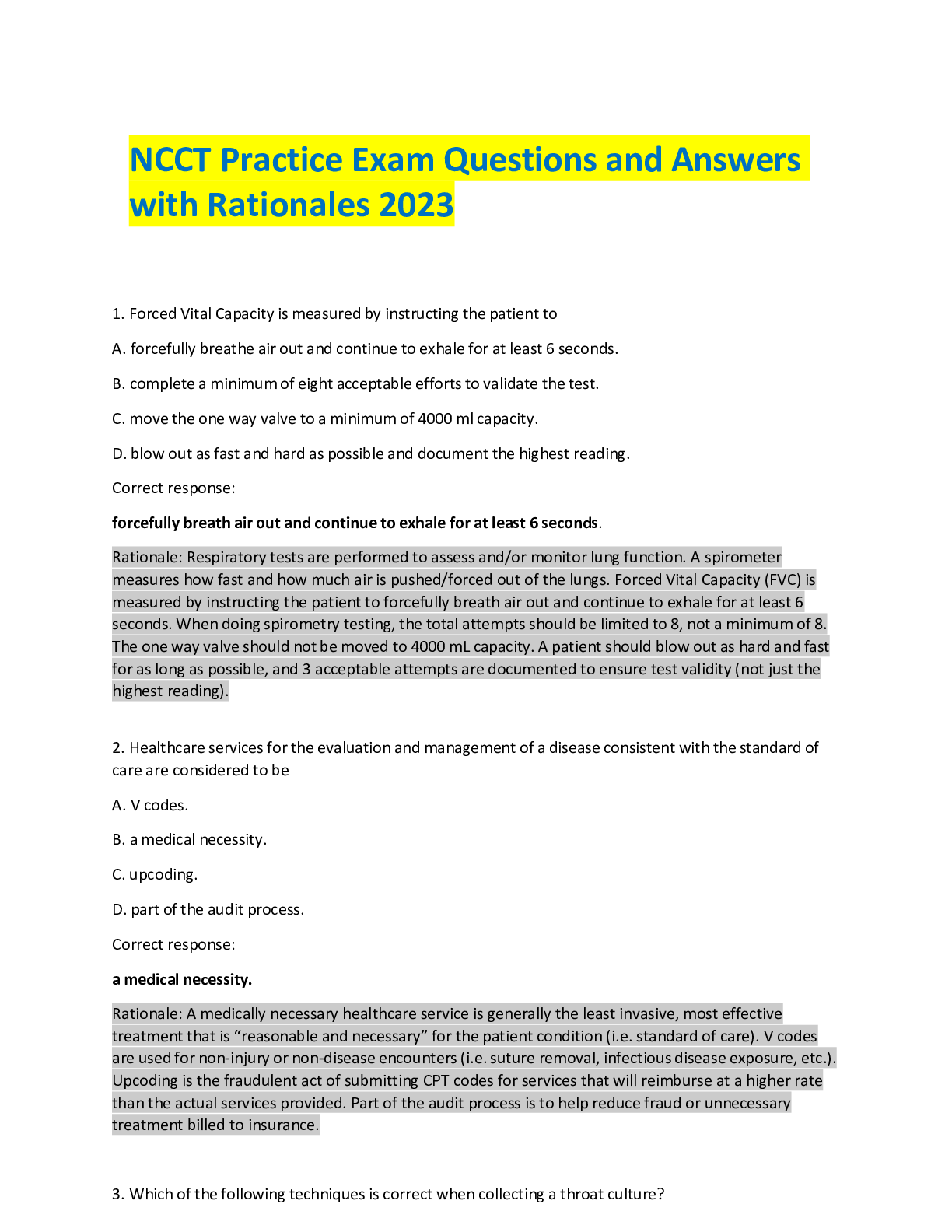 Preview image for NCCT Practice Exam Questions and Answers with Rationales 2023