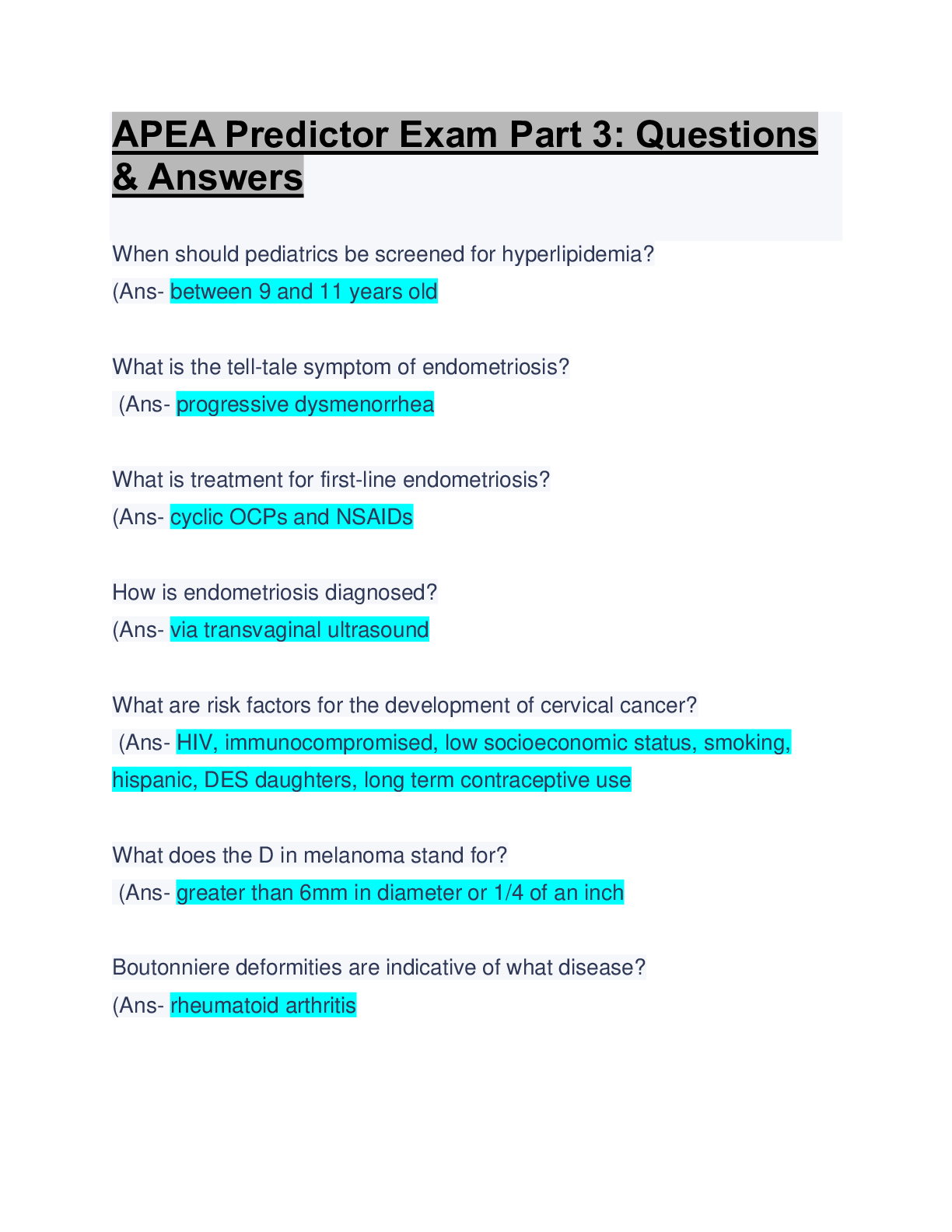 Apea Predictor Exam Part 3 Questions Answers Latest Updated Apea Predictor Exam Part 3 Questions Answers Latest Updated