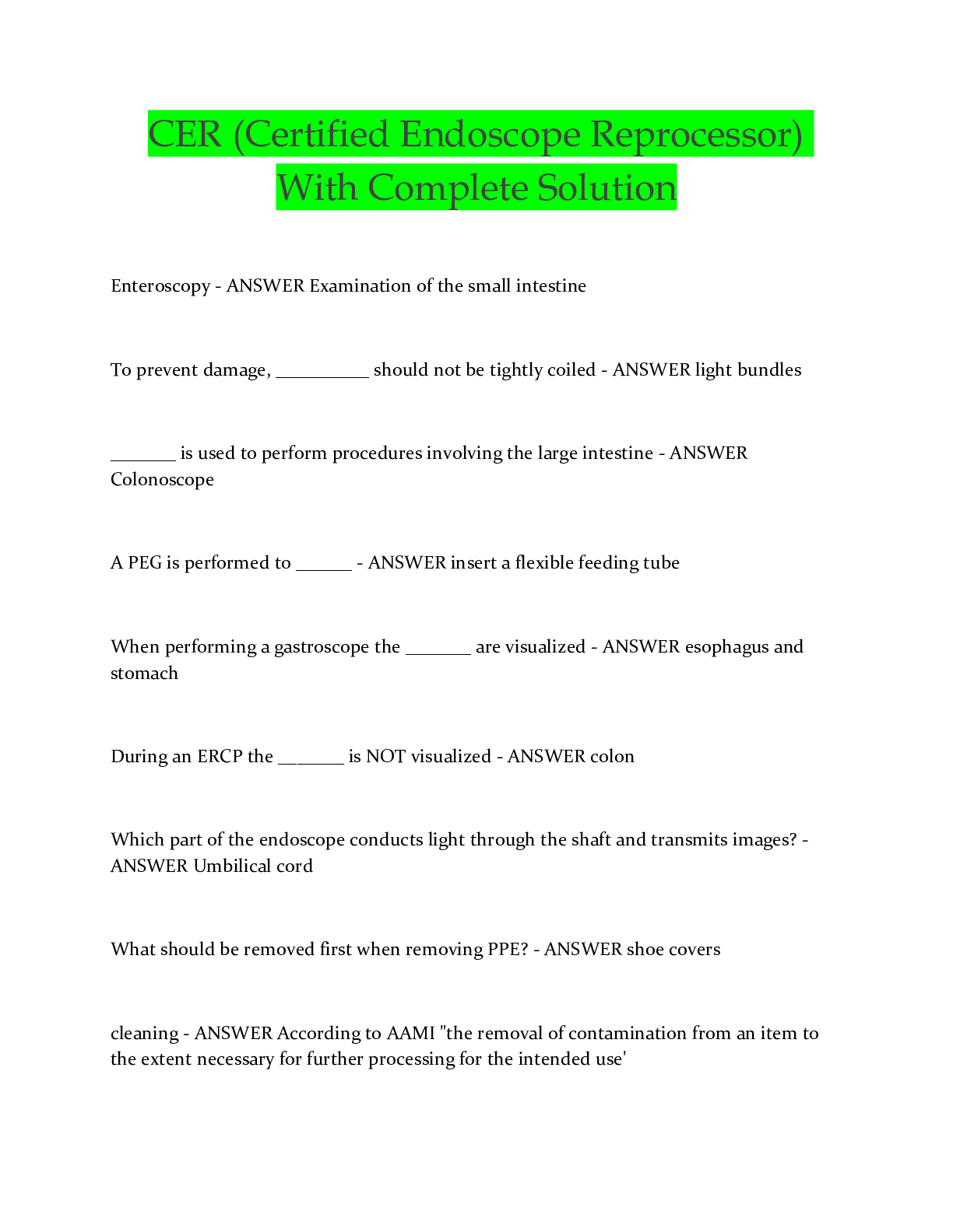 Preview image for CER EXAMS - CERTIFIED ENDOSCOPE REPROCESSOR 2023