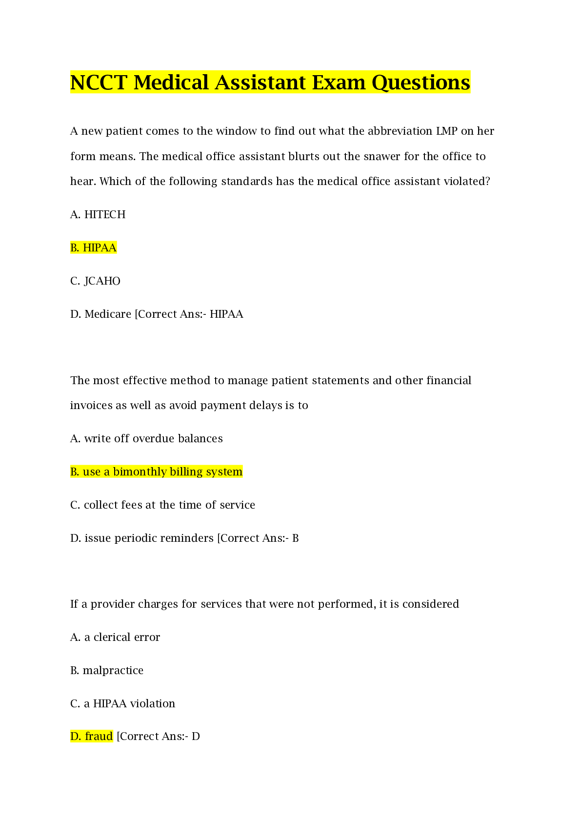 Preview image for NCCT Medical Assistant Exam Questions with Complete Solutions |Verified Answers