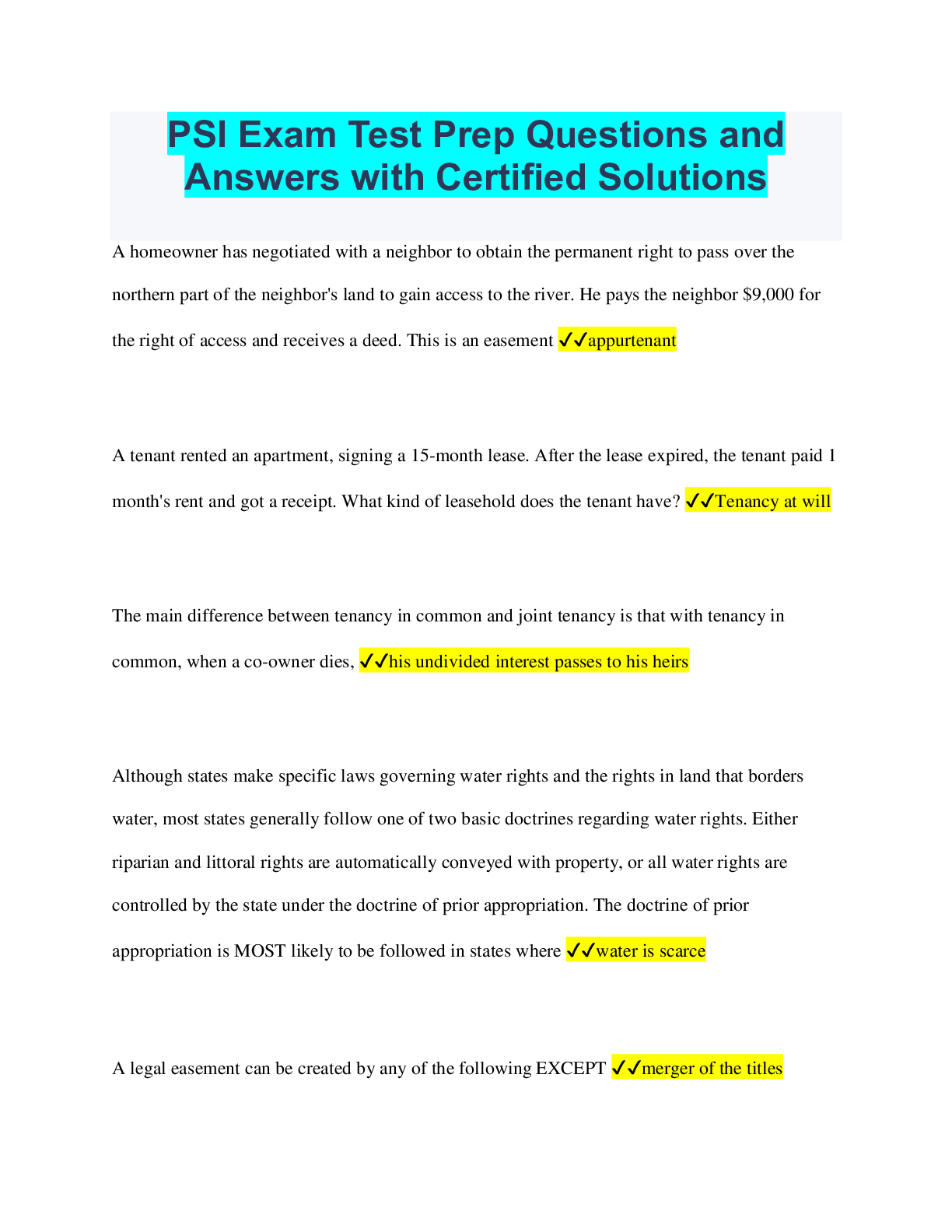 Preview of PSI Exam Test Prep Questions and Answers with Certified Solutions
