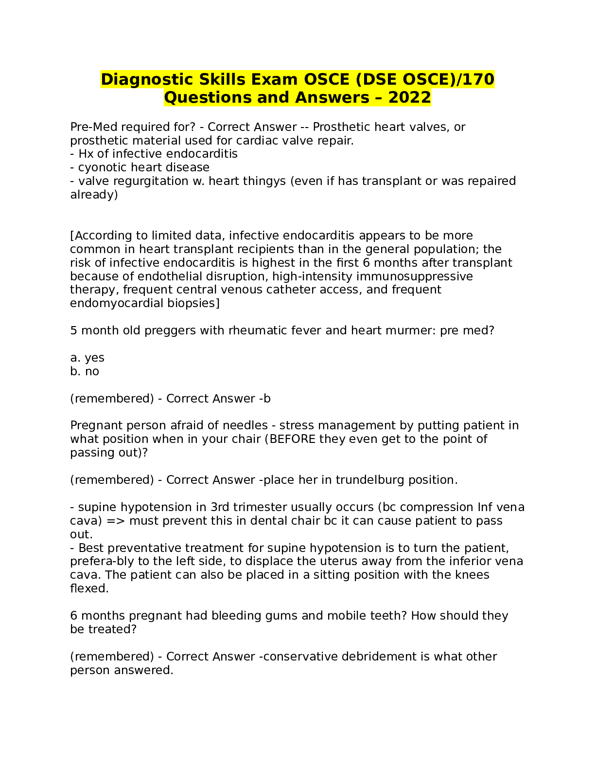 Preview image of Diagnostic Skills Exam OSCE (DSE OSCE)170Questions and Answers 20232024 document