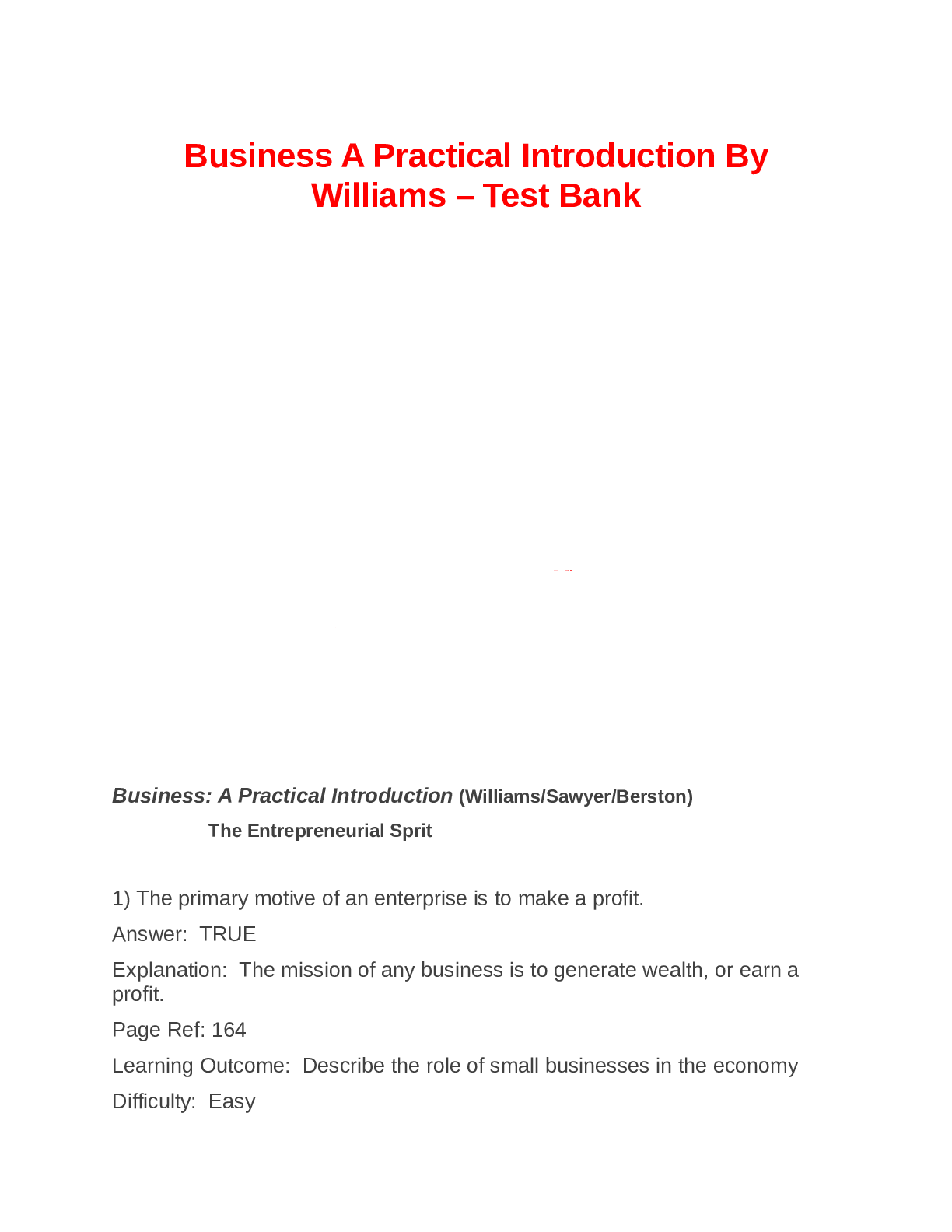 Business A Practical Introduction ByWilliams - Test Bank