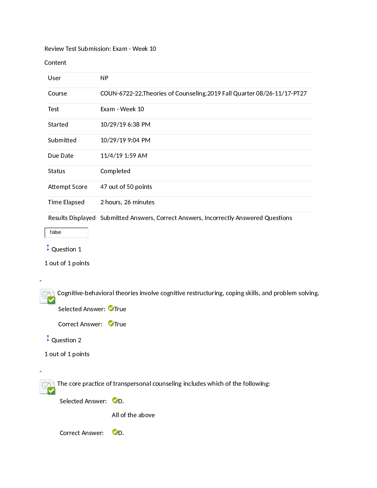 Preview of COUN 6722 WEEK 10 FINAL EXAM 2019 COMPLETED GRADED A