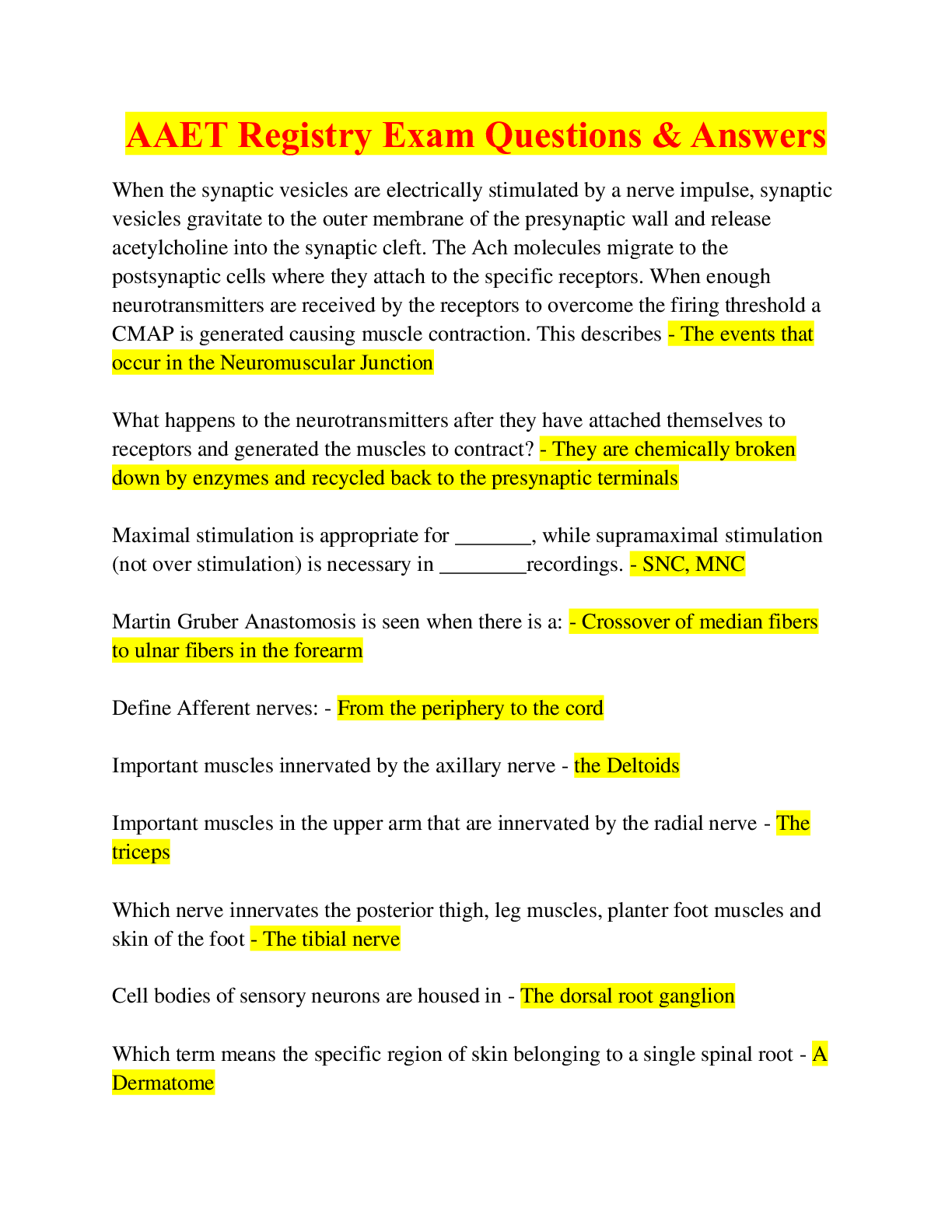 Preview image for AAET Registry Exam Questions & Answers, Updated Summer 2023-2024