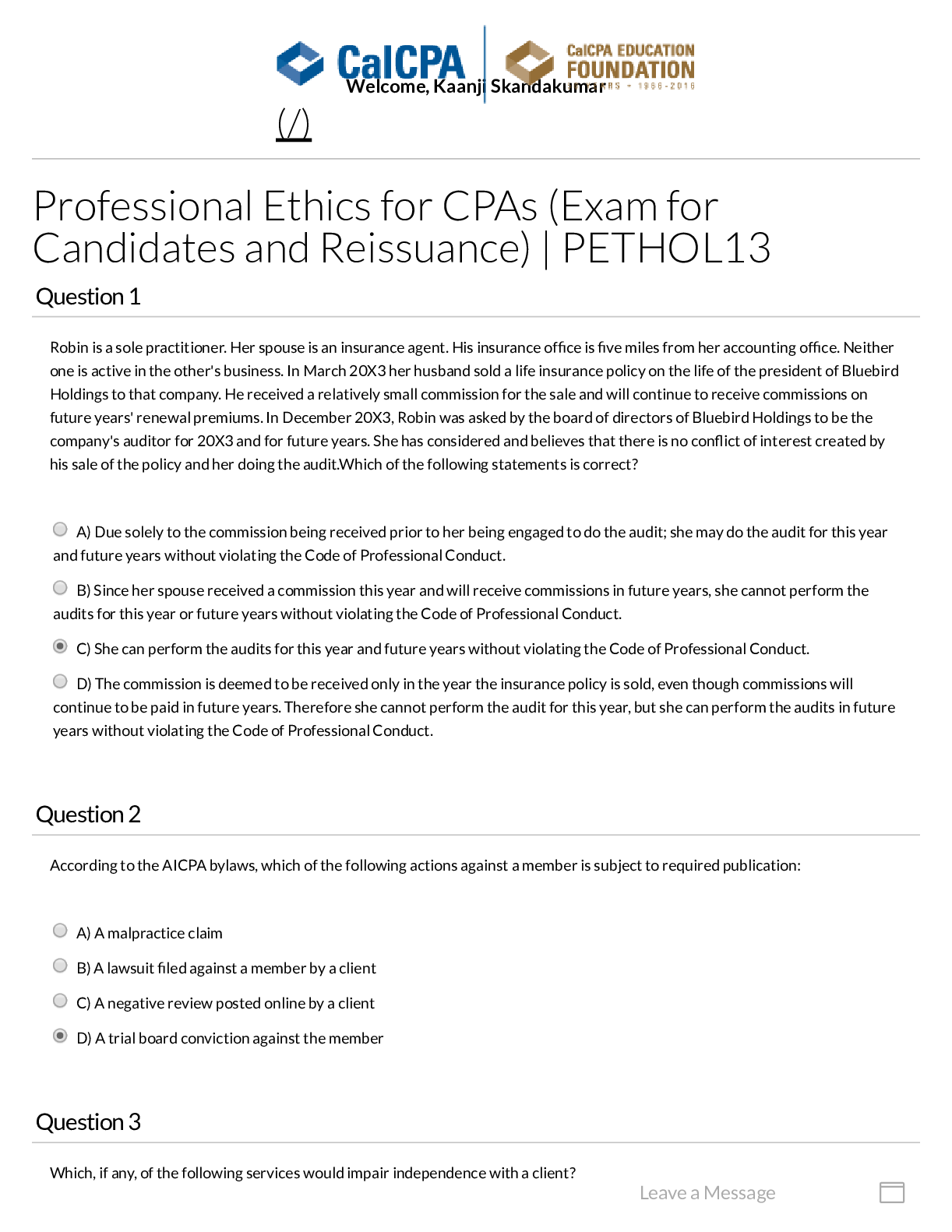 Preview of CPA take 1 ethics exam 2023 Paper
