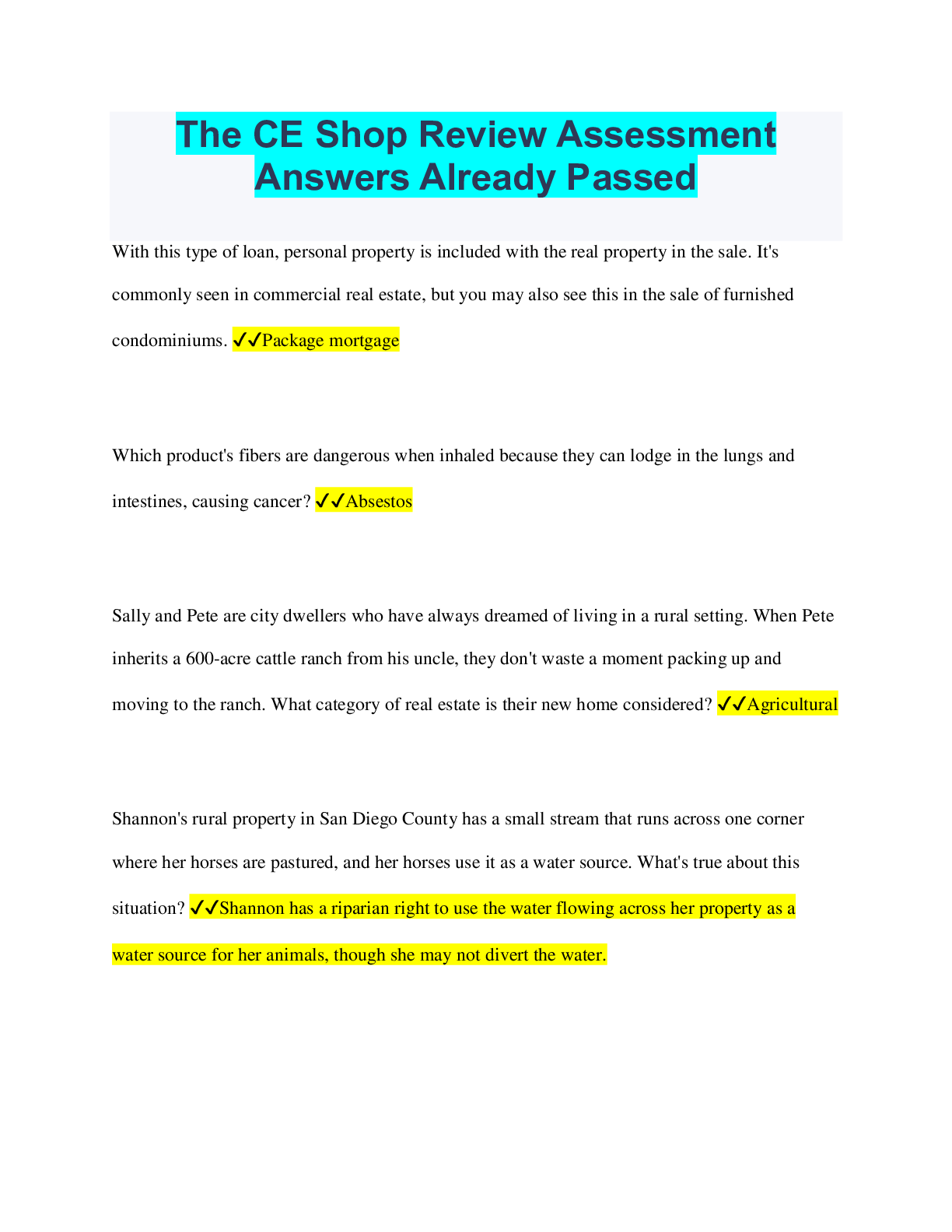 Preview image for The CE Shop Review Assessment Answers Already Passed