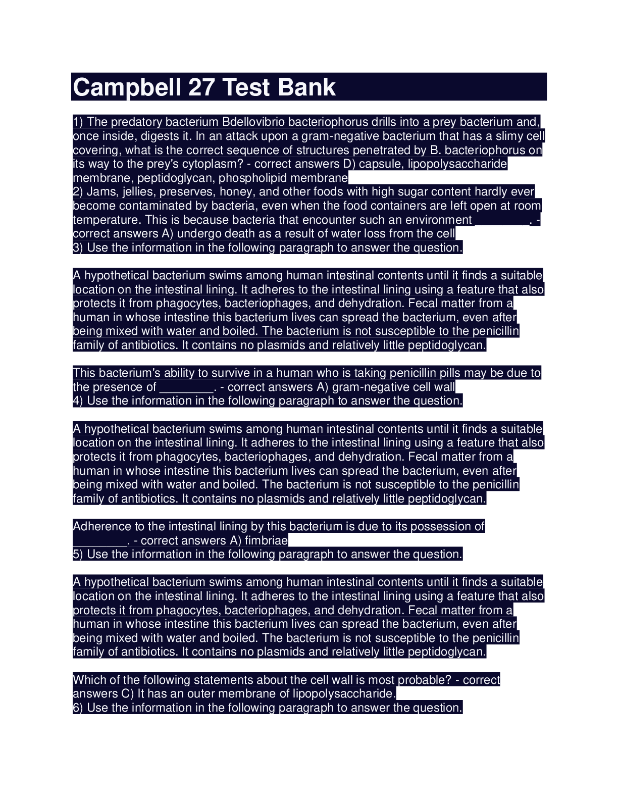 Preview image of Campbell 27 Test Bank 2023 document