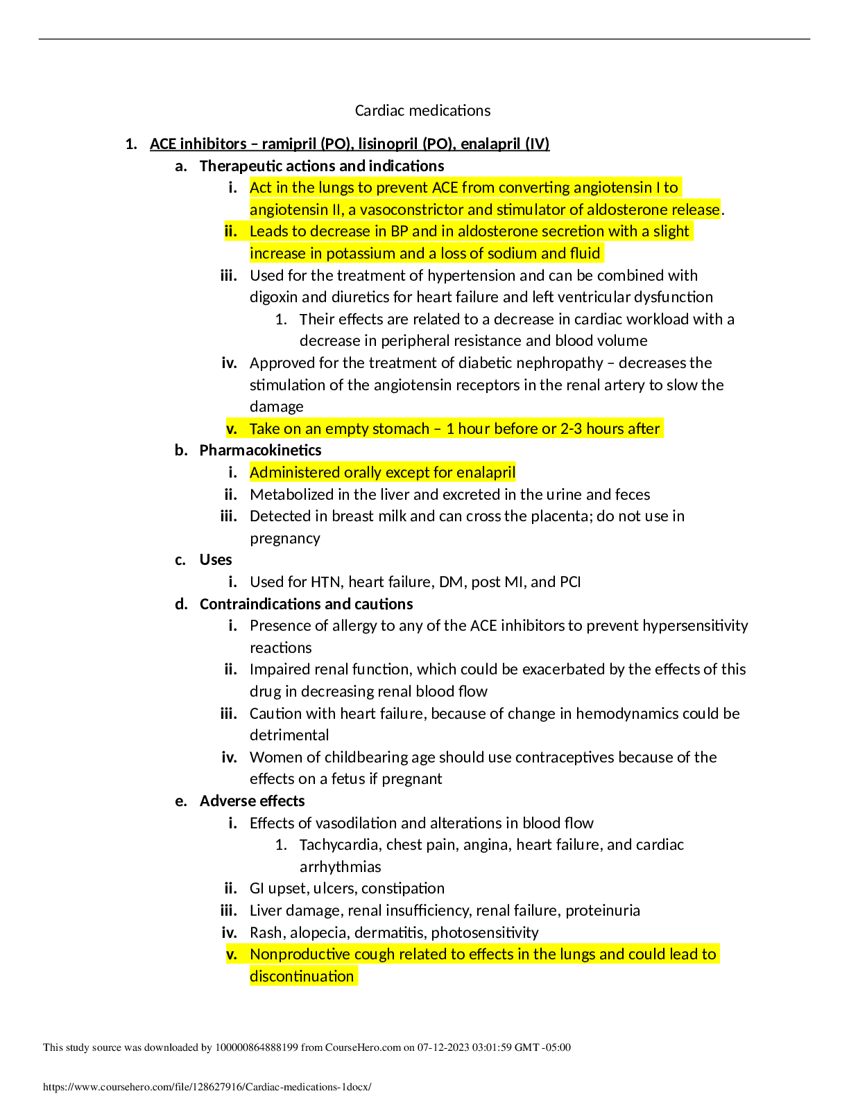 Preview image of Cardiac medications document