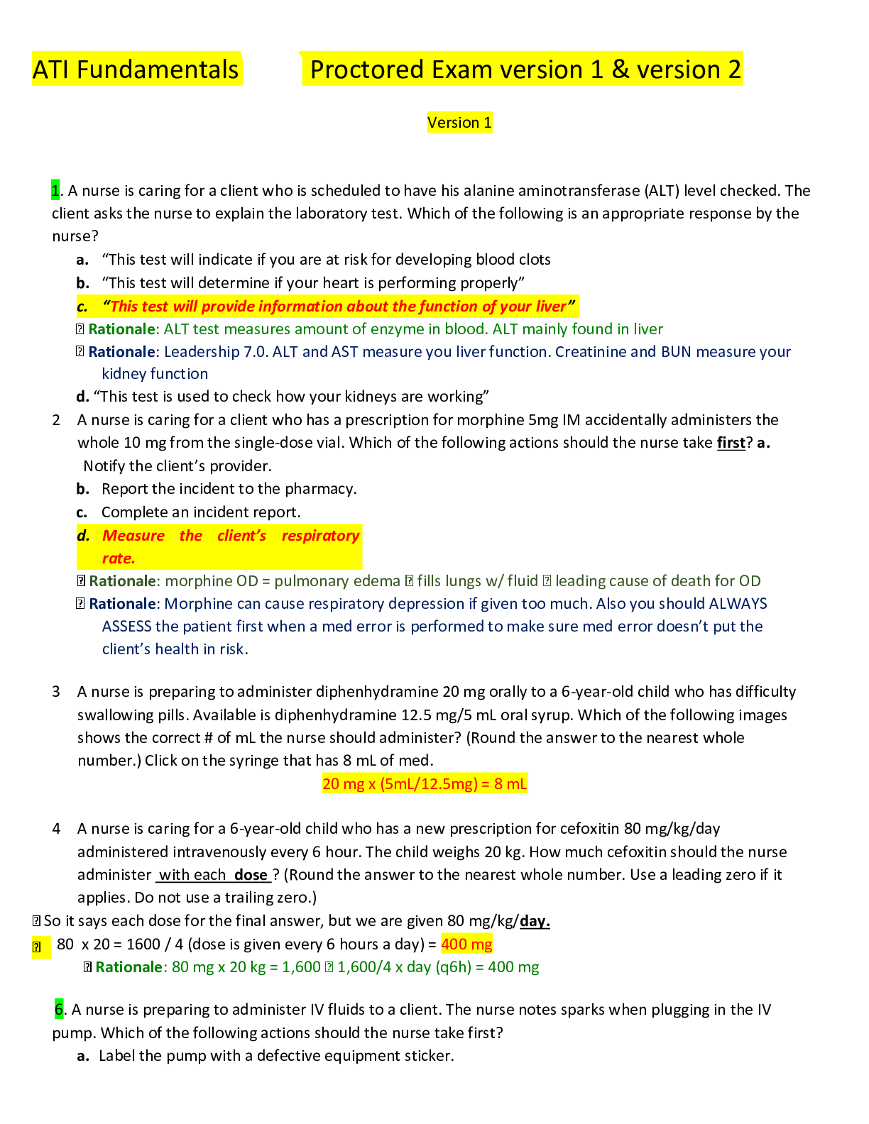 Preview of ATI Fundamentals 2023 Proctored Exam v1 &amp; v2