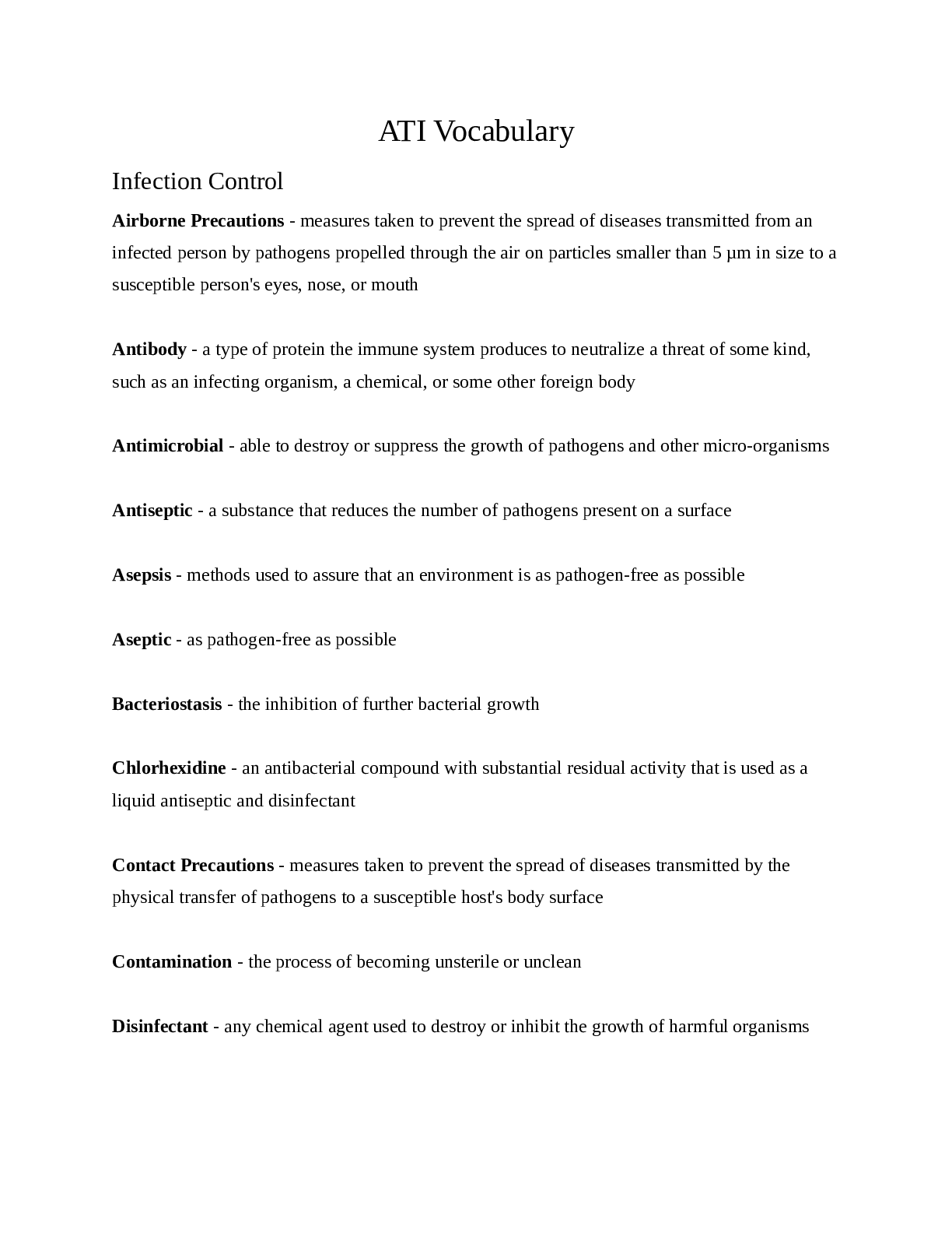 Preview of ATI Vocabulary Full 2023-2024