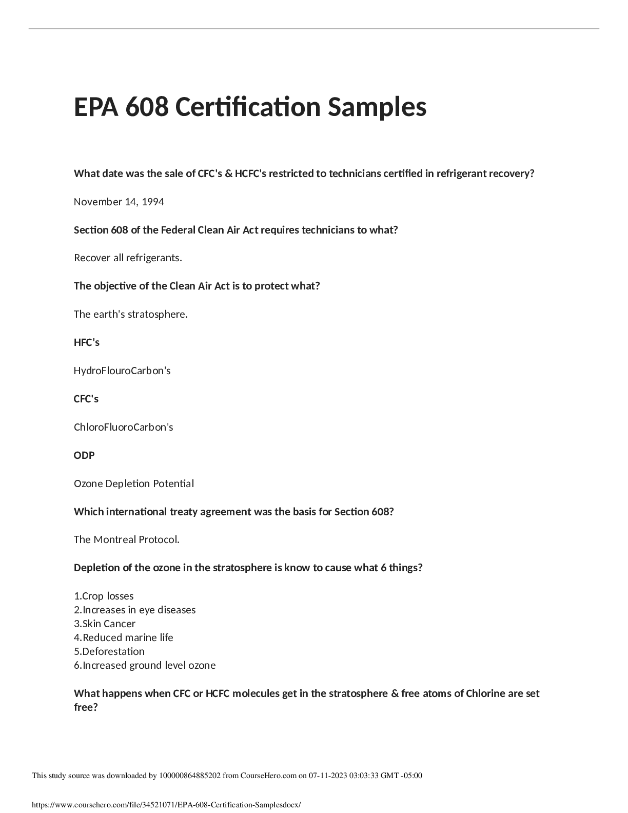 Preview image of EPA 608 Certification Samples 2023 document