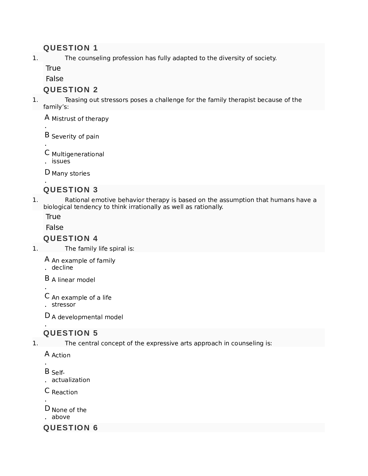 Preview of COUN 6722 THEORIES FINAL EXAM 2022-2023