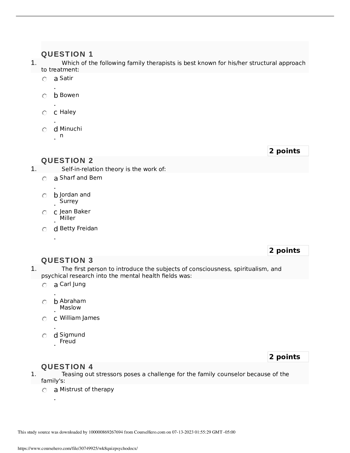 Preview of COUN 6722 WEEK 8 QUIZ PSYCHO 2023