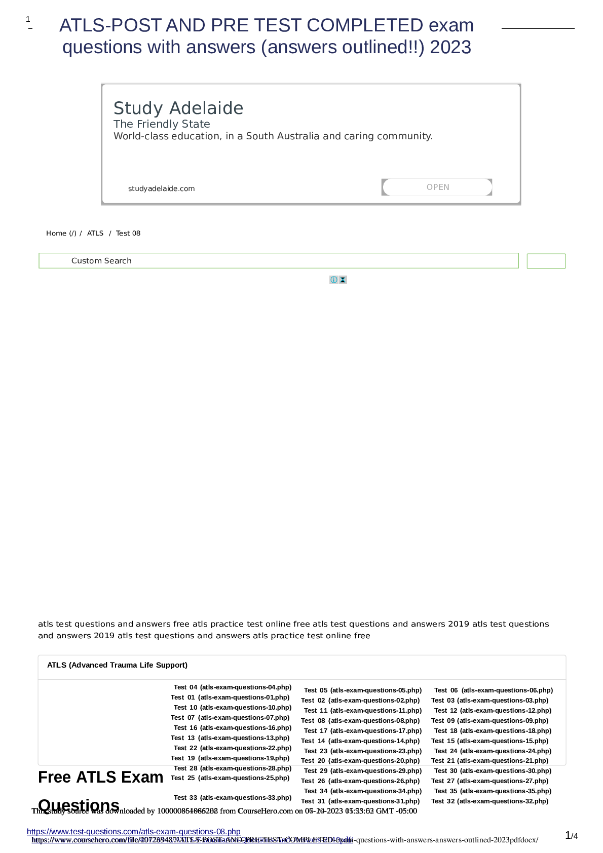 Preview of ATLS-POST AND PRE TEST COMPLETED exam questions with answers 2023
