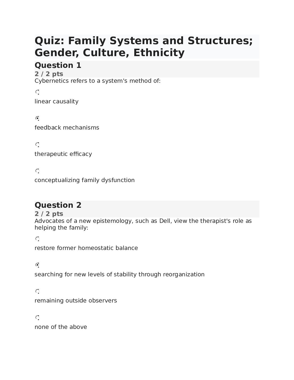 Preview of CEFS 601 Quiz Family Systems and Structures;Gender, Culture, Ethnicity ANSWERED