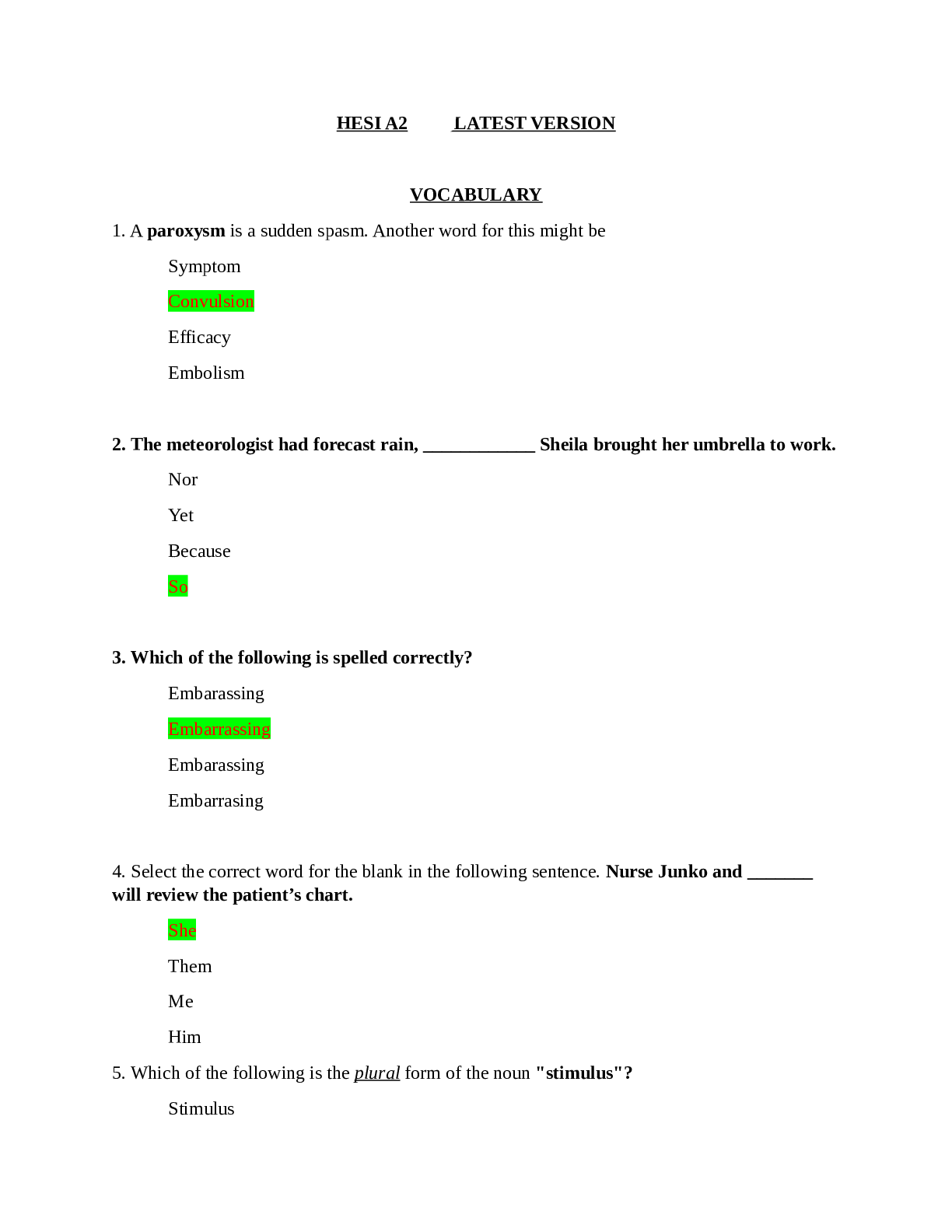 Preview image for HESI A2 2023 LATEST VERSION VOCABULARY ANSWERED