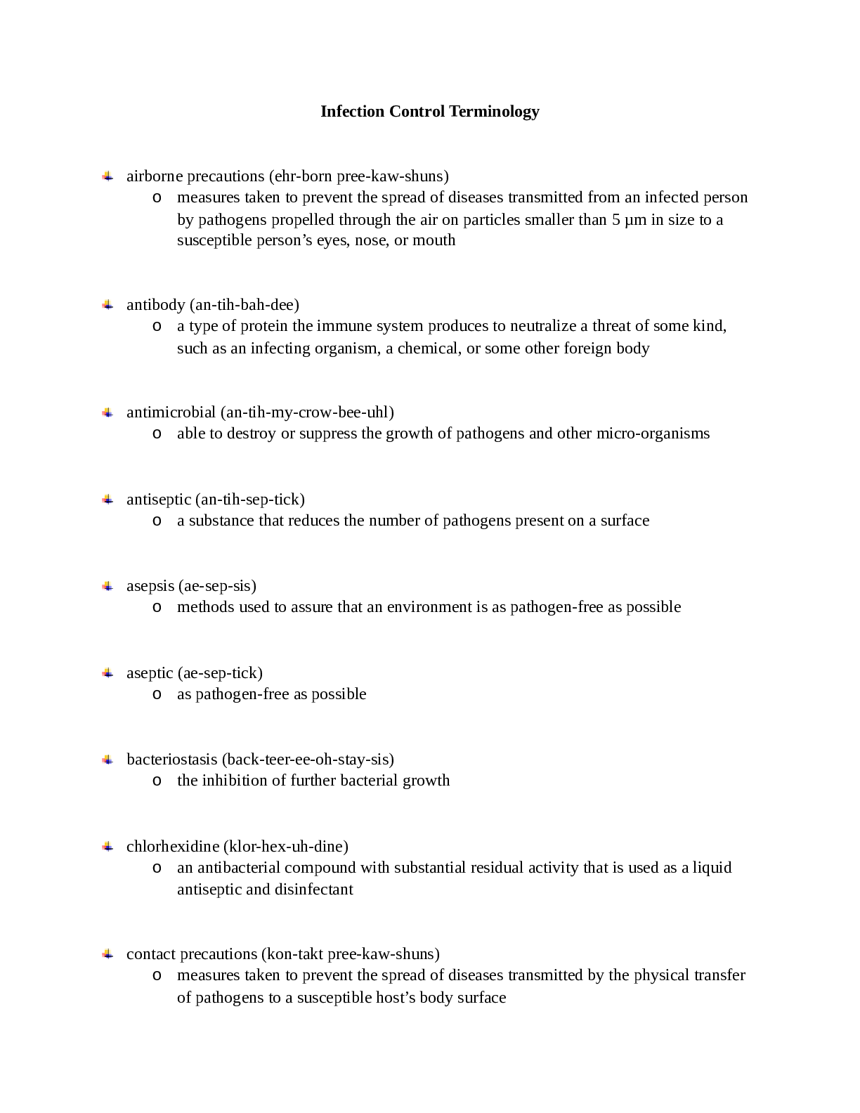 Preview image of ATI Week 1 Infection Control Terminology document