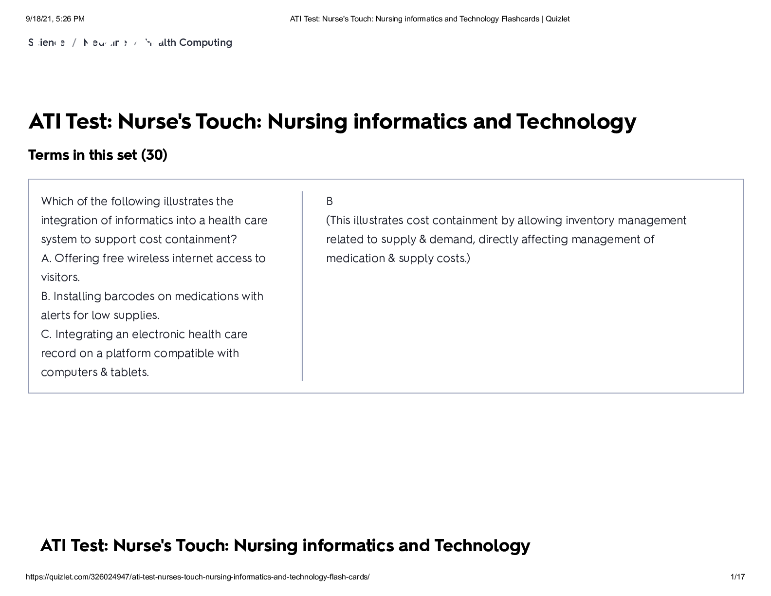Preview of ATI Test Nurse's Touch Nursing informatics and Technology