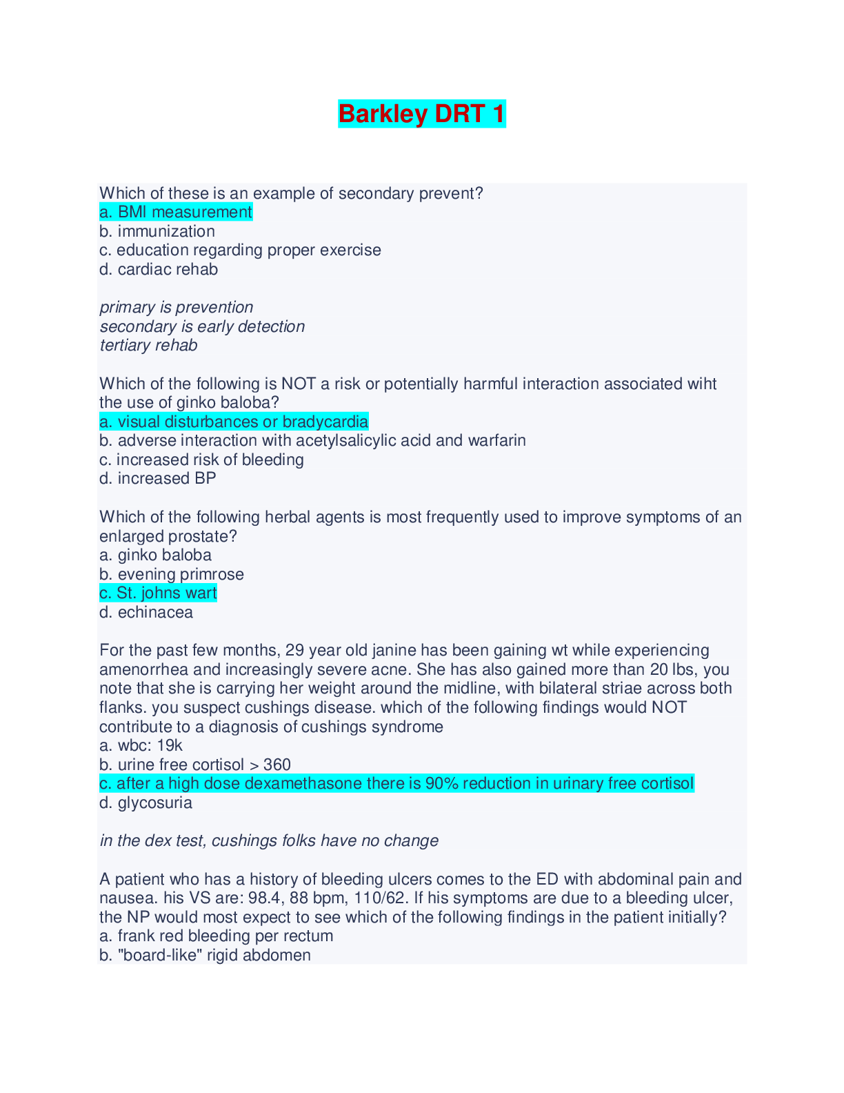Barkley DRT 1 - Questions and Answers