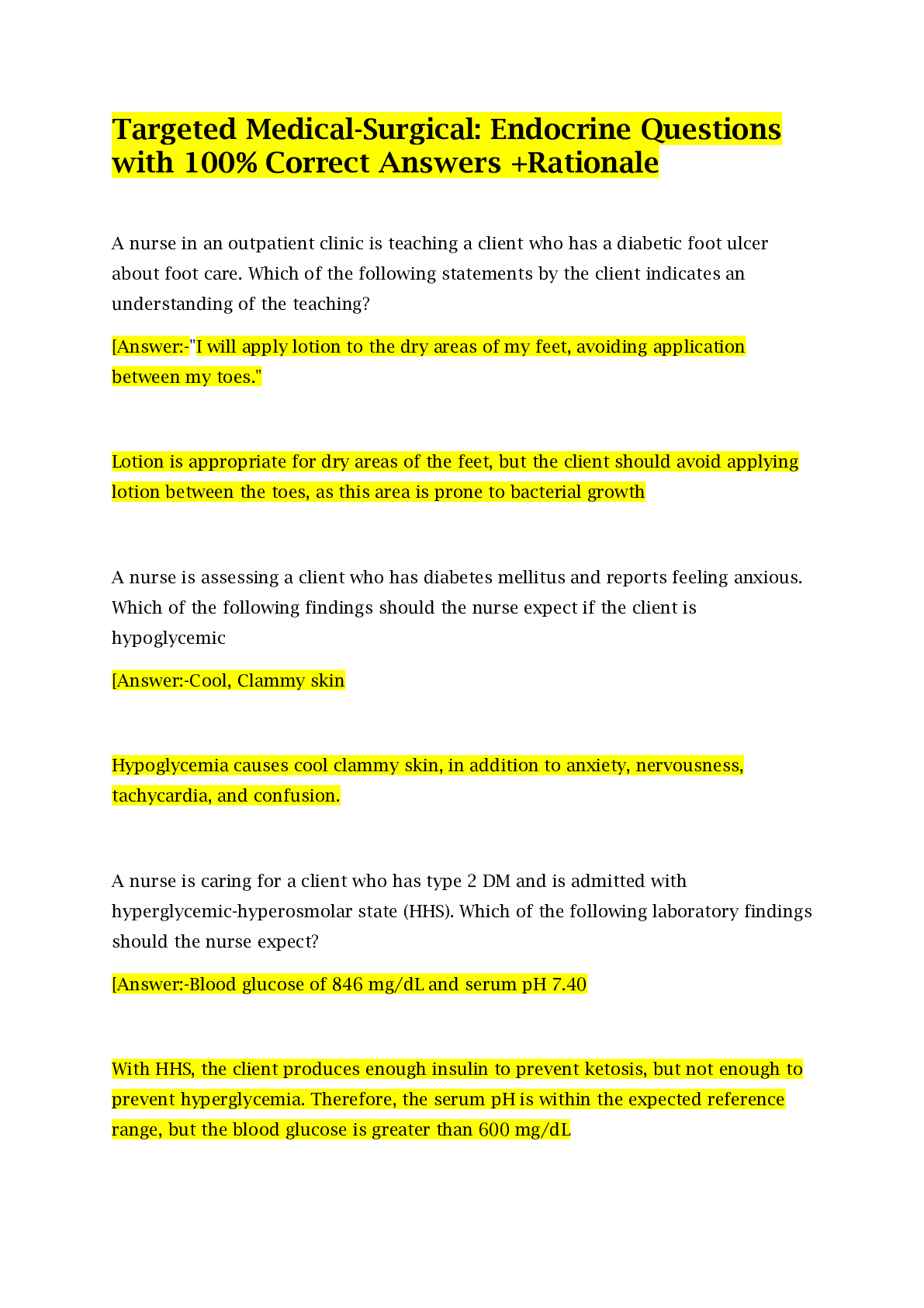 Preview image for Targeted Medical-Surgical Endocrine Questions with 100% Correct Answers +Rationale