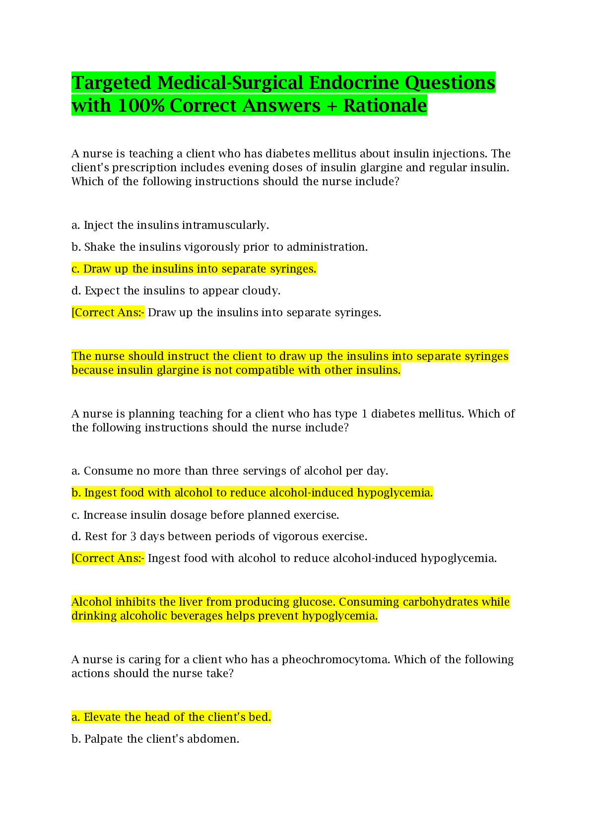 Preview image for Targeted Medical-Surgical Endocrine Questions with 100% Correct Answers + Rationale