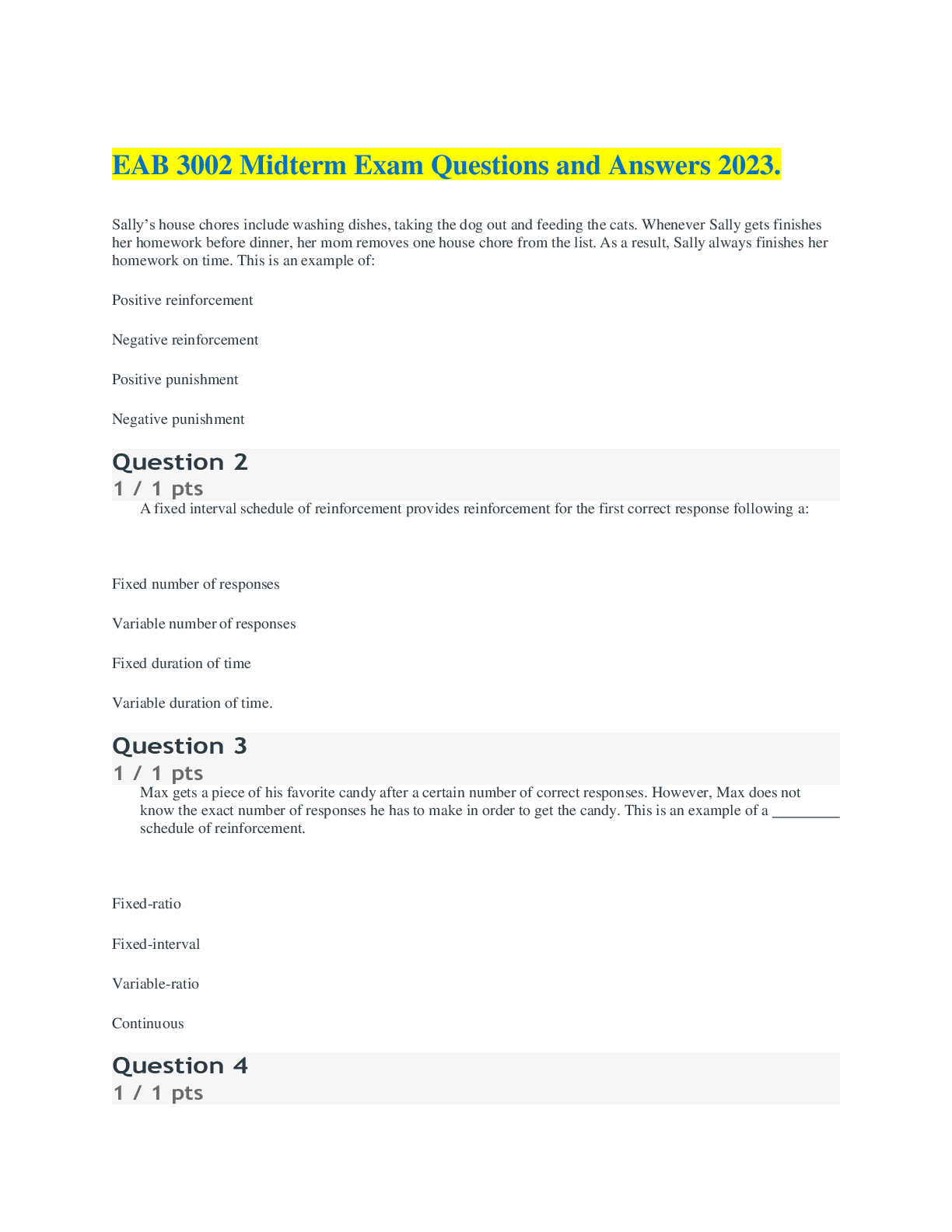 Recommended document preview for EAB 3002 Midterm Exam Questions and Answers 2023.