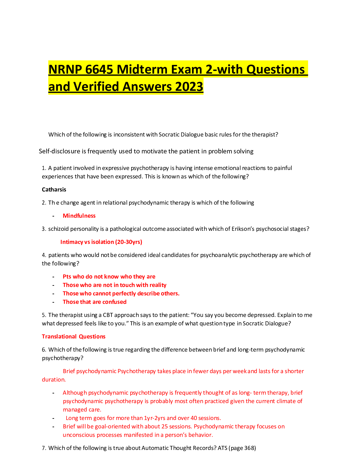 NRNP 6645 Midterm Exam 2-with Questions and Verified Answers 2023