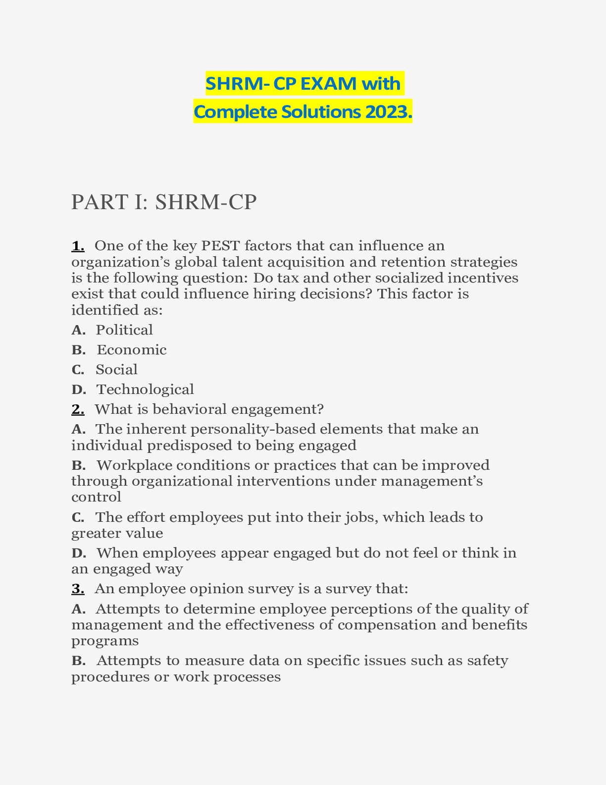 Preview image of SHRM- CP EXAM with Complete Solutions 2023. document