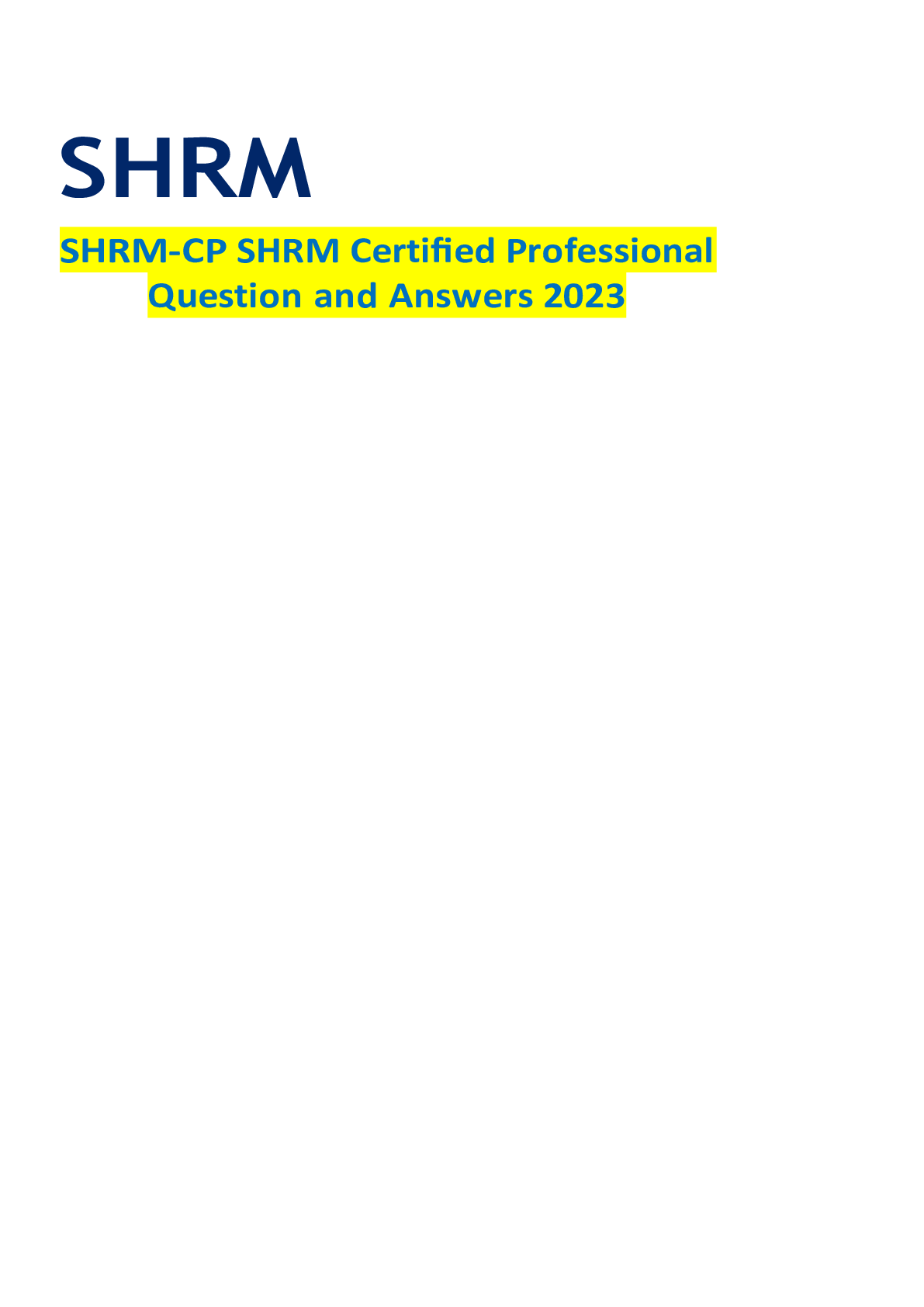 Preview image for SHRM-CP SHRM Certiﬁed Professional Exam Questions and Answers 2023