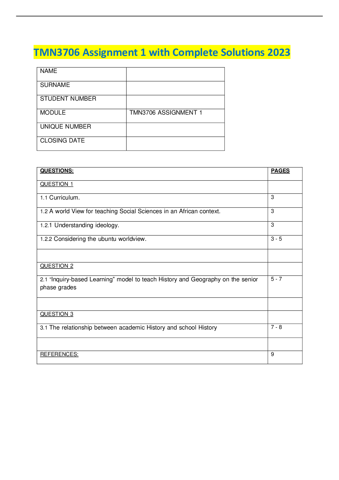 Preview image of TMN3706 Assignment 1 with Complete Solutions 2023 document