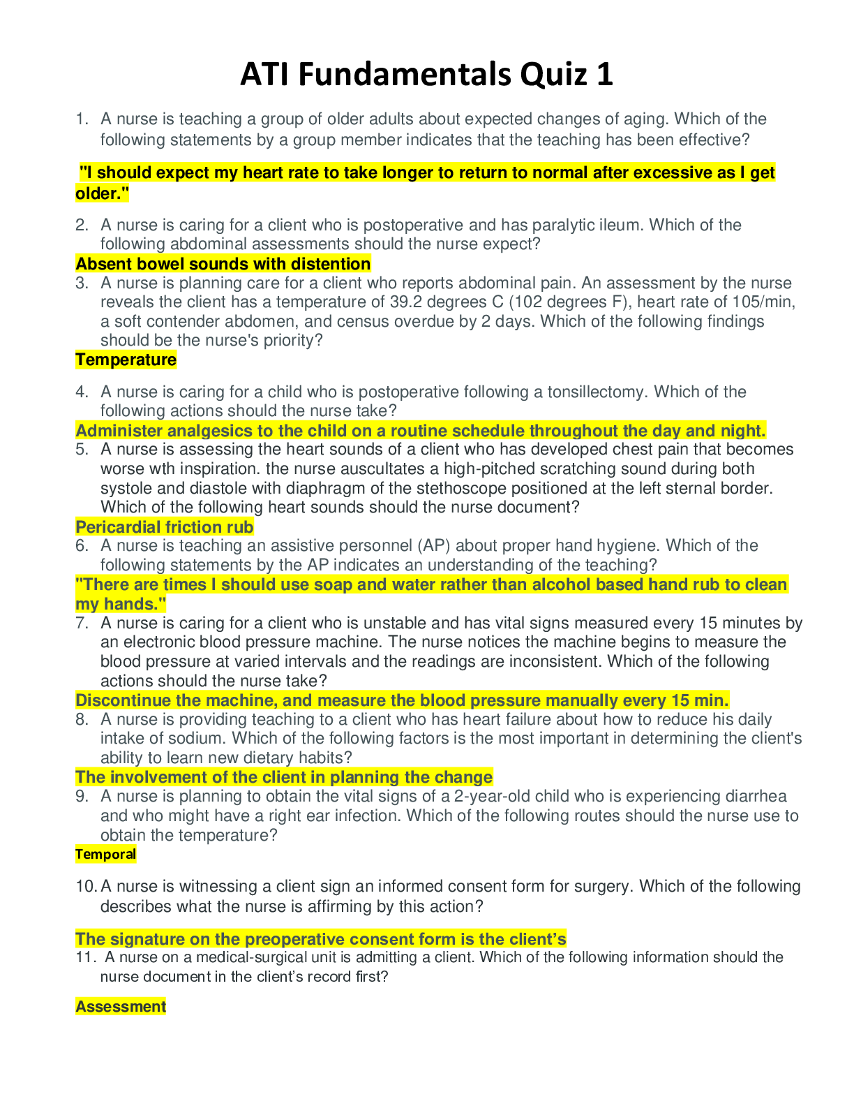 Preview image for ATI Fundamentals Quiz 1