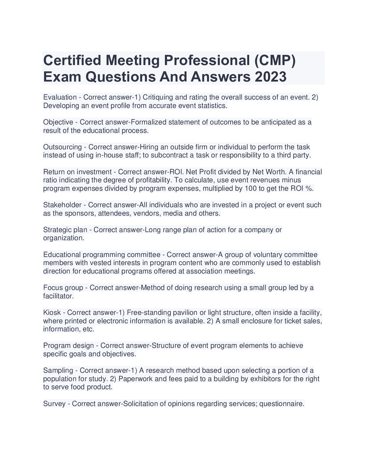 Preview of Certified Meeting Professional (CMP)Exam Questions And Answers 2023