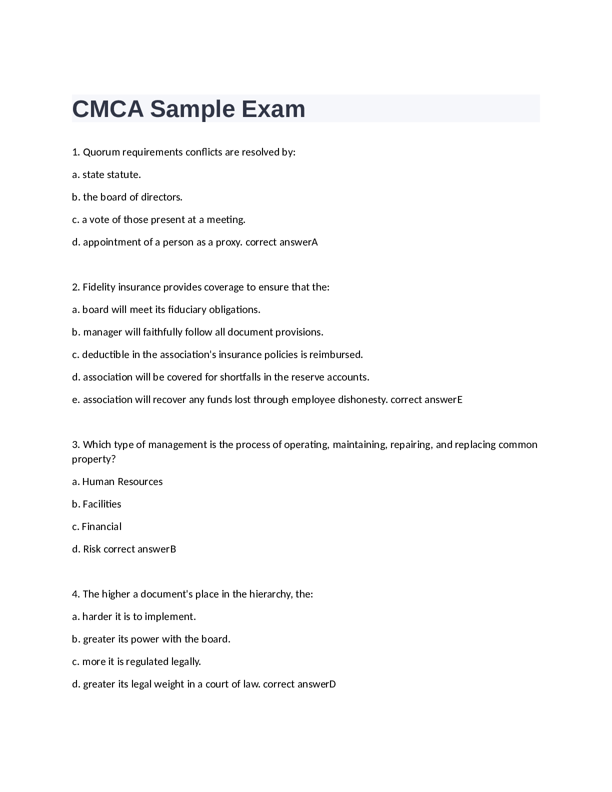 Preview of CMCA Practice Exam  150 Questions with 100% Correct Answers