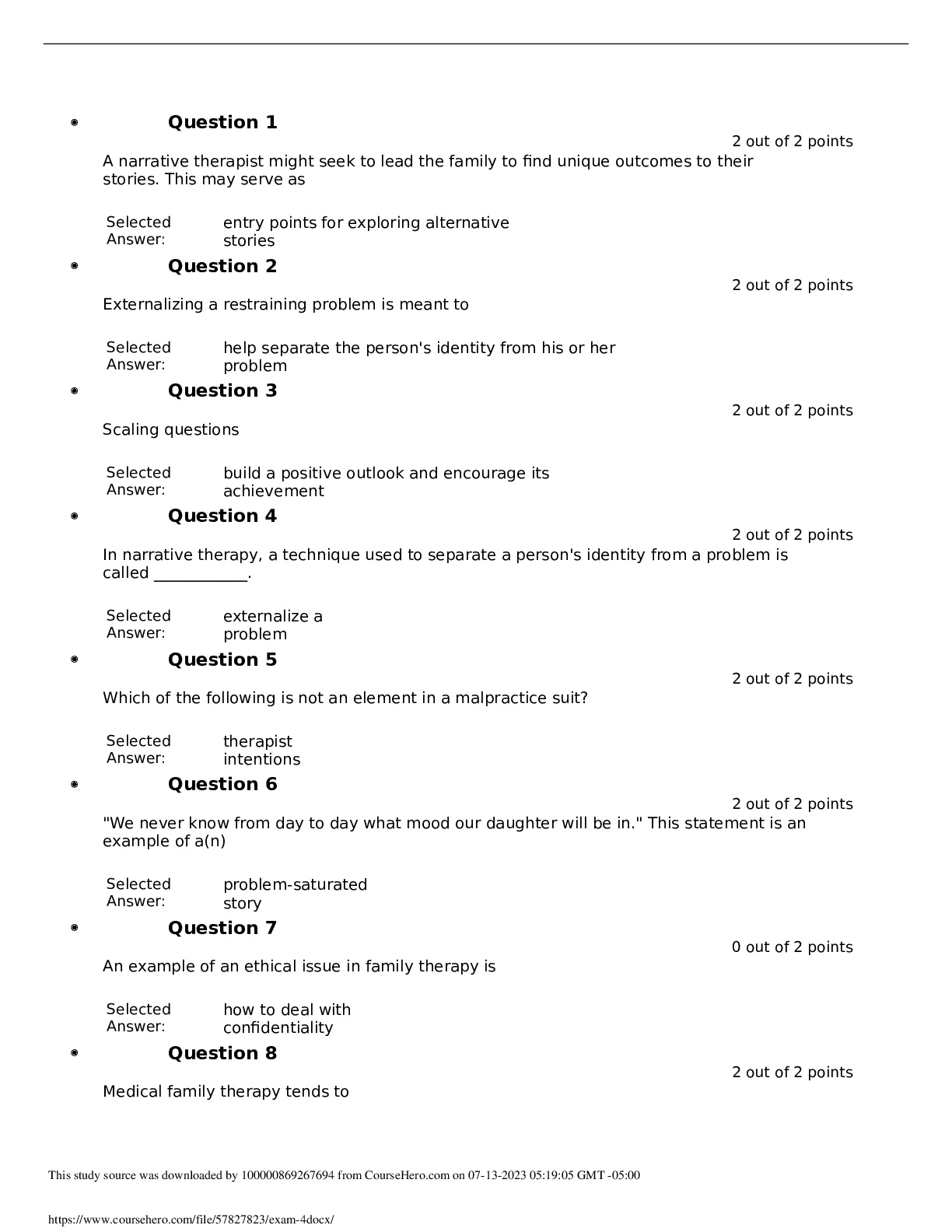 Preview of COUC 601 EXAM 3 2023 ANSWERED