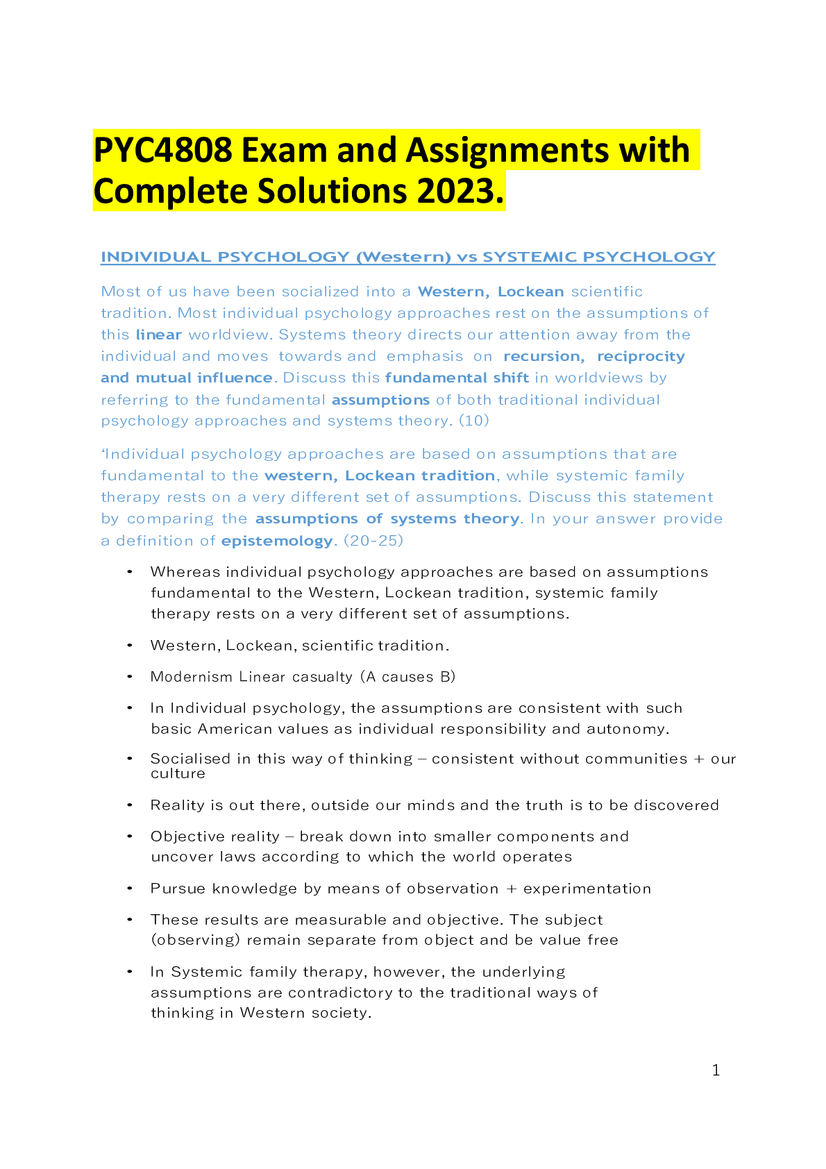 Preview of PYC4808 Exam and Assignments with Complete Solutions 2023.