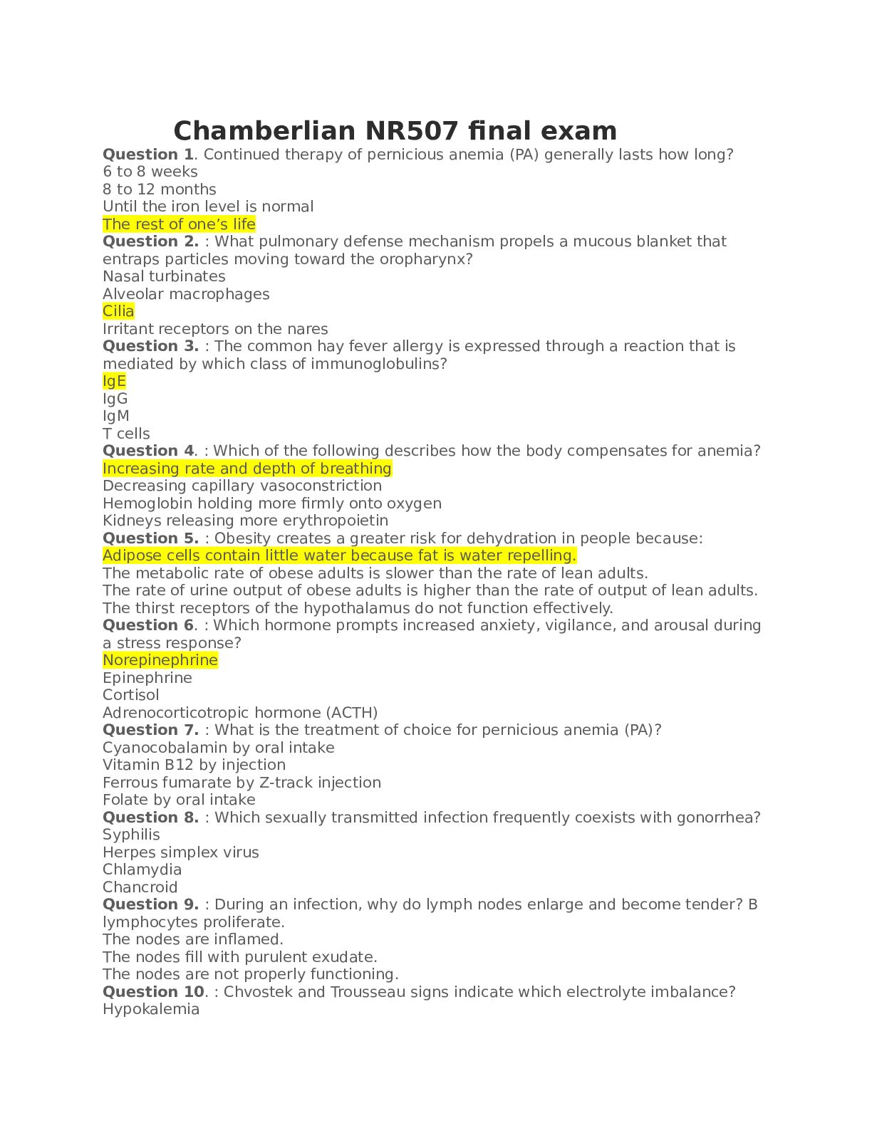 Preview of Chamberlian NR507 final exam 2023