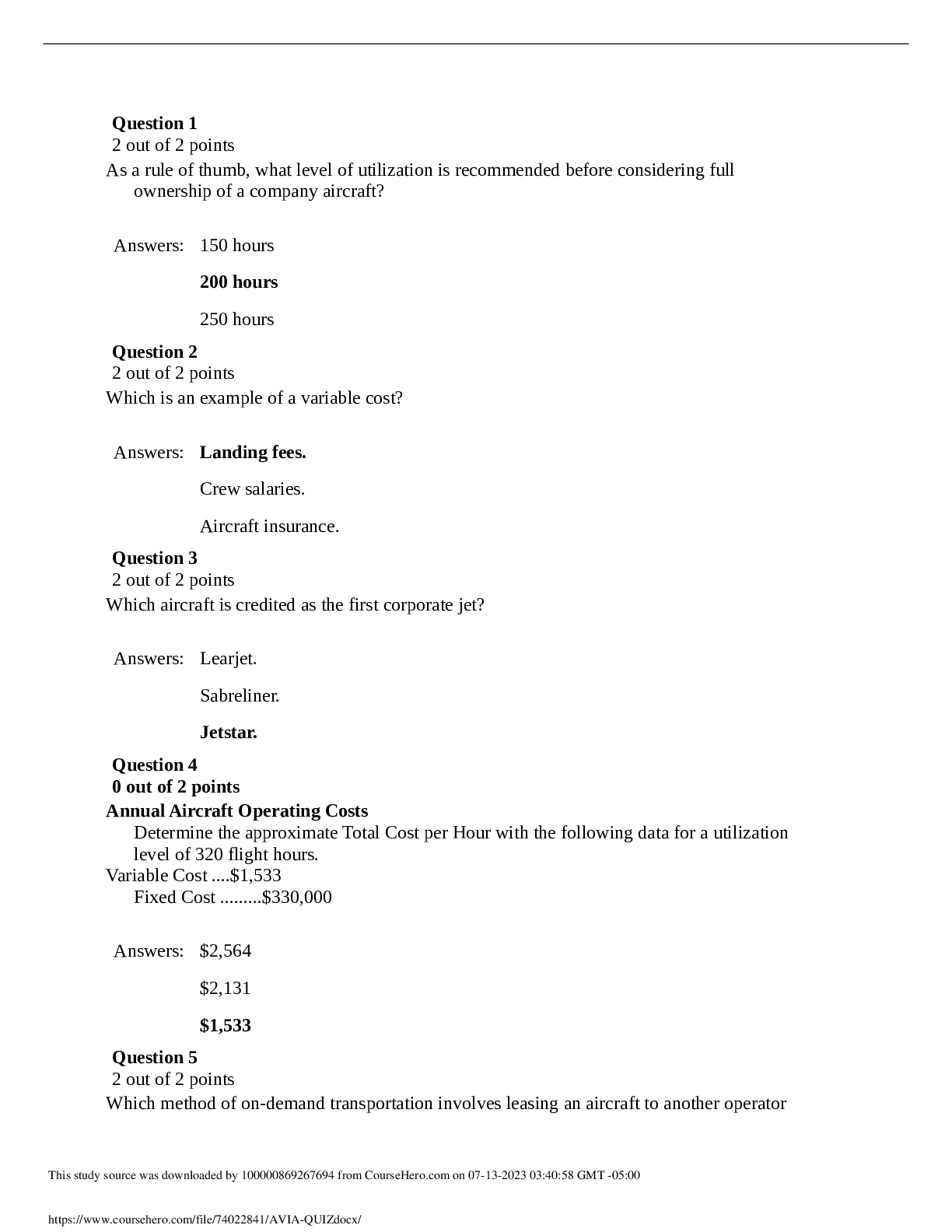 Preview image of AVIA 360 Quiz 5 Completed 2023 document