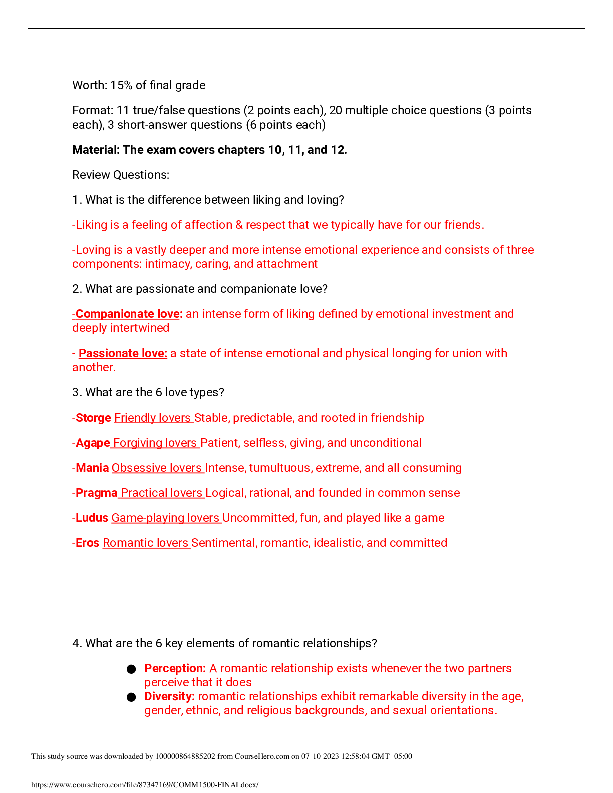 Preview of COMM 1500 UGA Exam 3(Final) Cohen Questions &amp; Answers 20232024