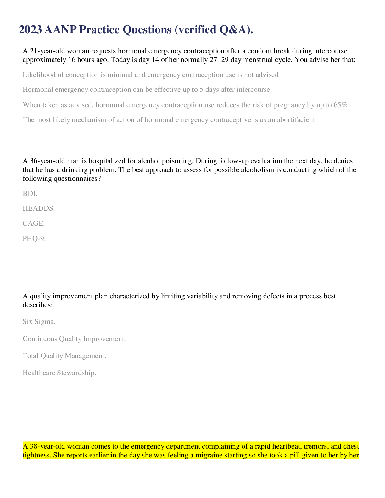 Preview image of 2023 AANP Practice Questions (verified Q&A) document