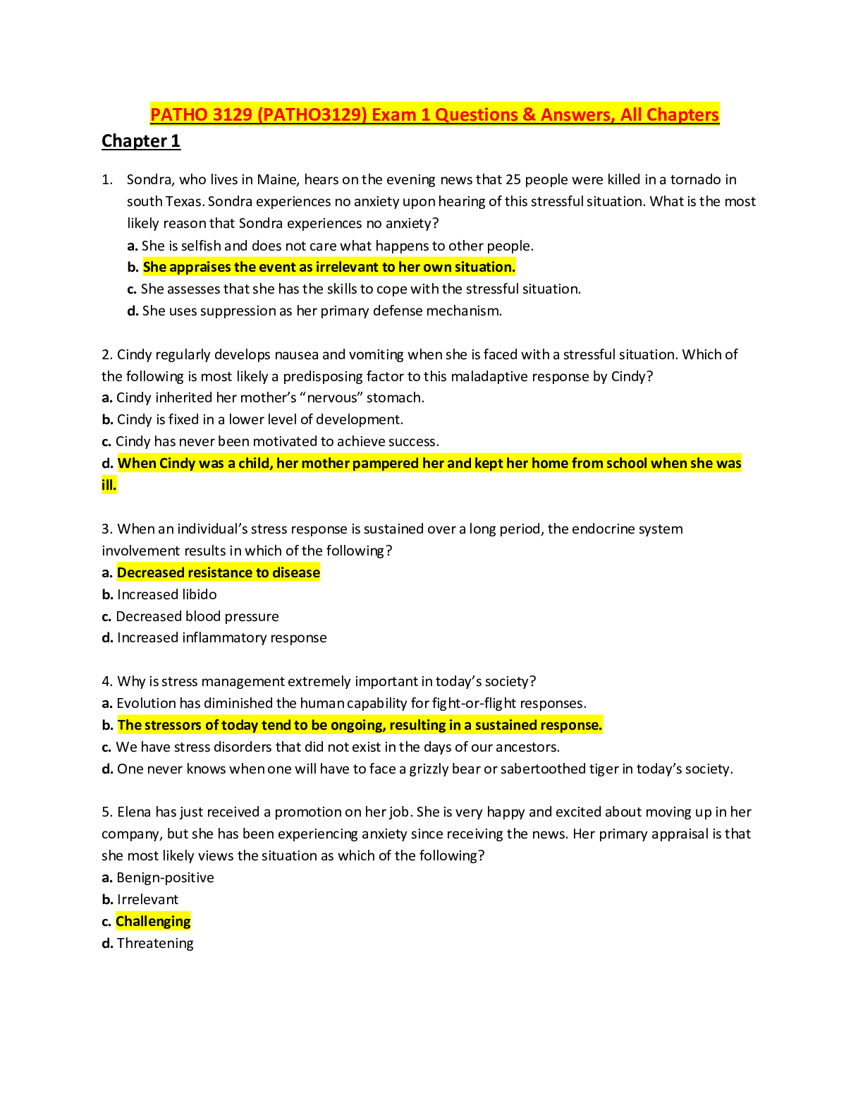 Preview image for PATHO 3129 (PATHO3129) Exam 1 Questions & Answers, All Chapters